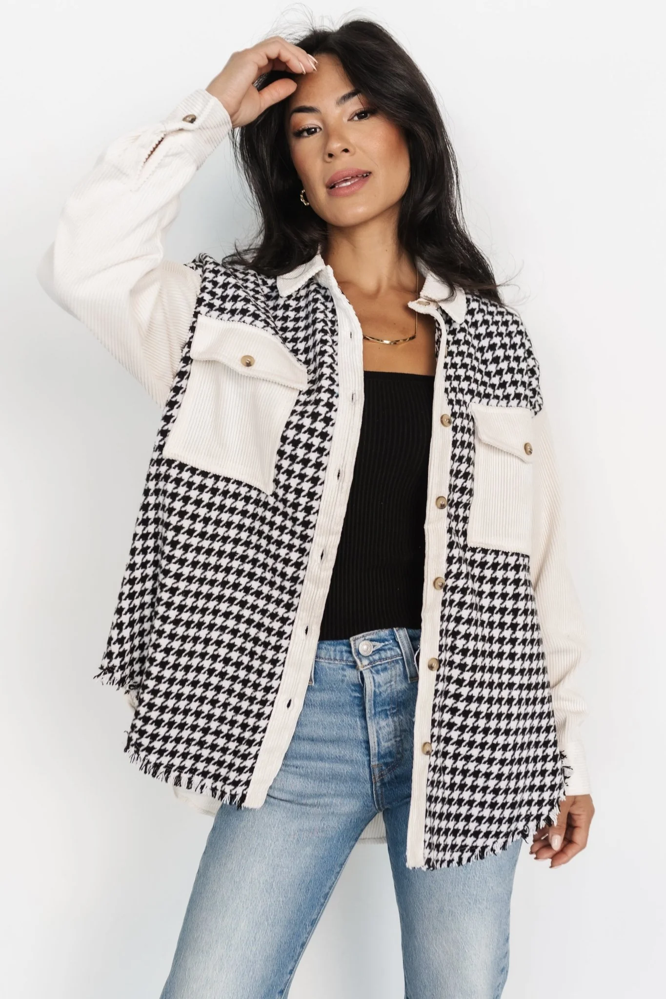 Montreal Houndstooth Shacket | Ivory + Black