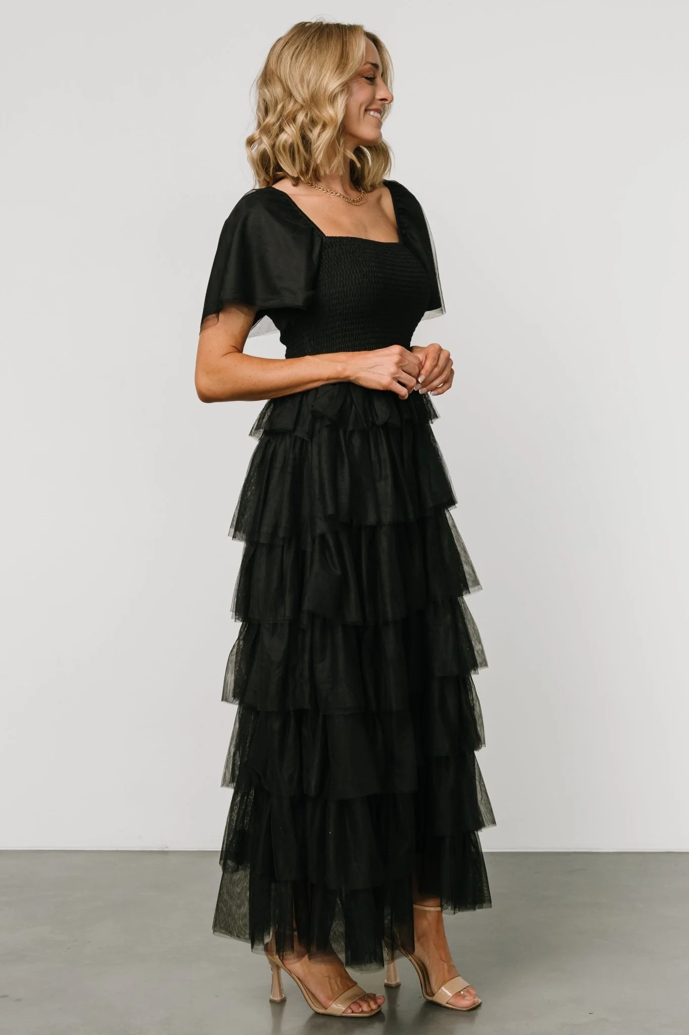 Cherise Tulle Tiered Dress | Black