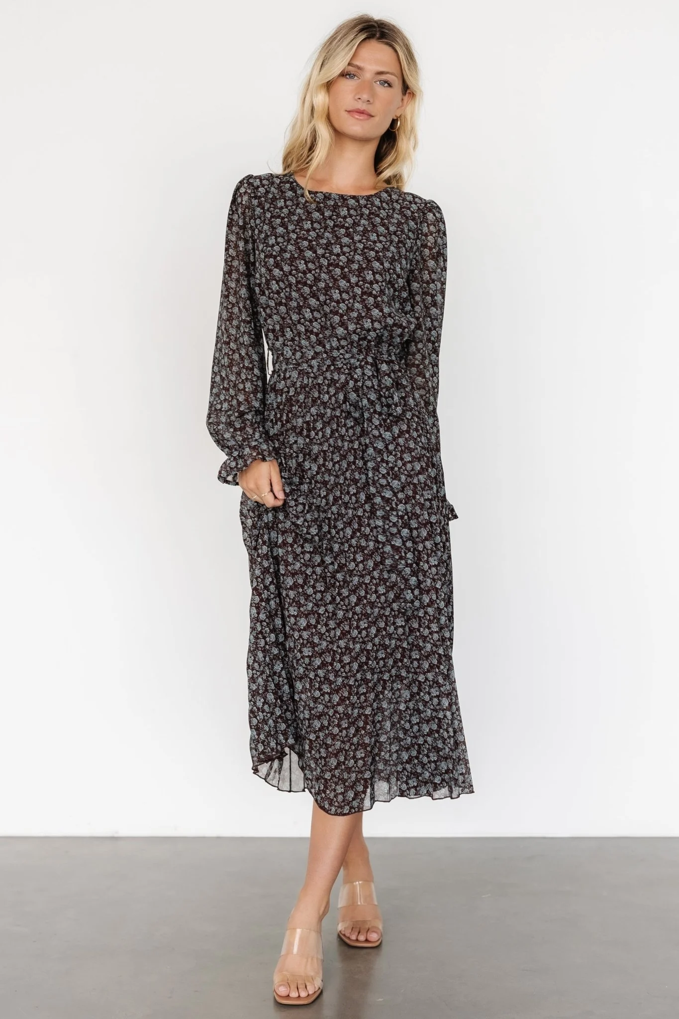 Edith Pleated Dress | Brown + Blue