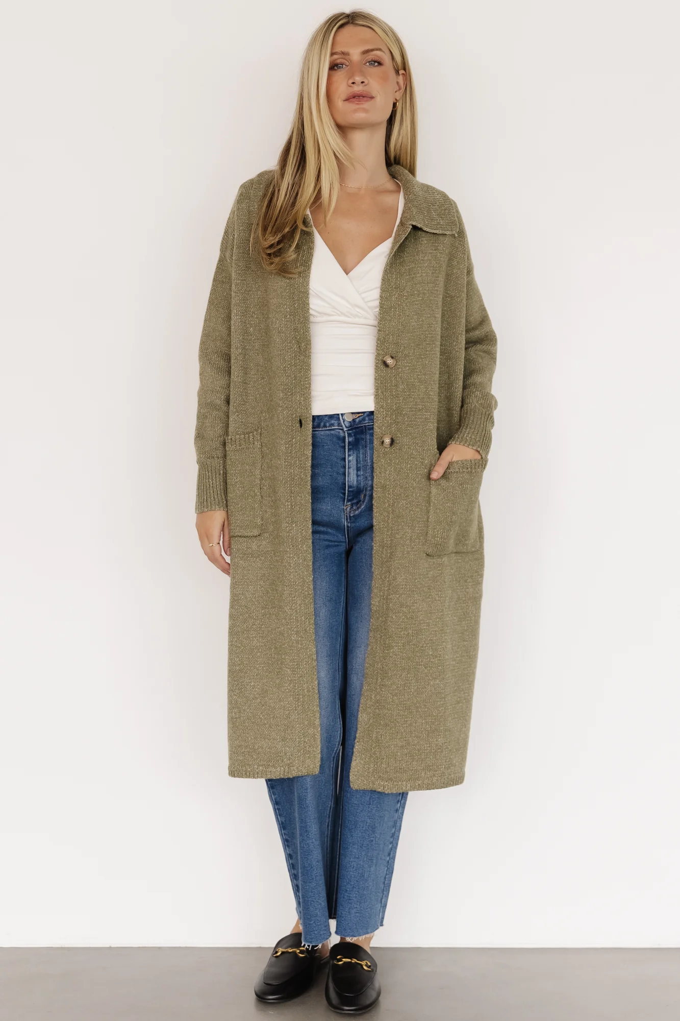 Ontario Long Button Cardigan | Olive