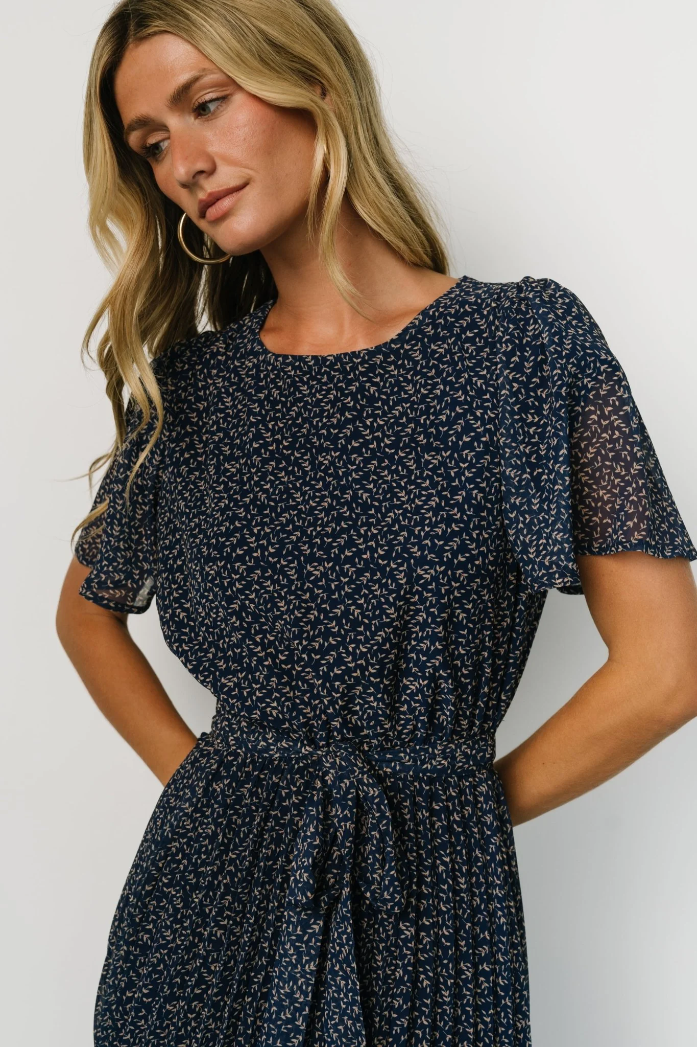 Prim Pleated Dress | Navy Print