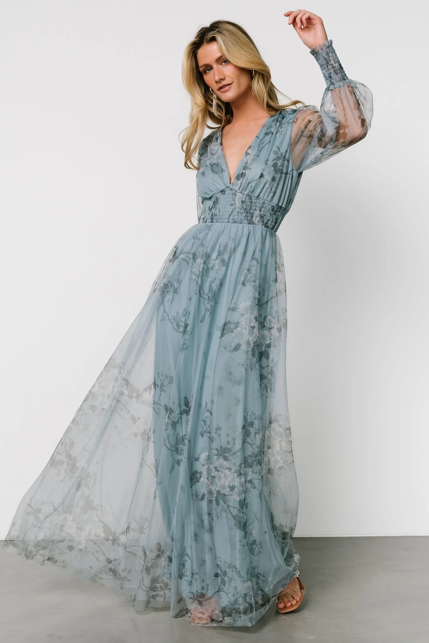 Layla Tulle Maxi Dress | Dusty Blue Floral