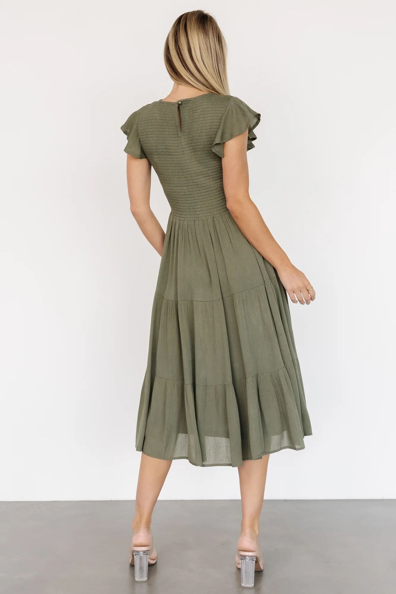 Loretta Smocked Midi Dress | Dark Sage