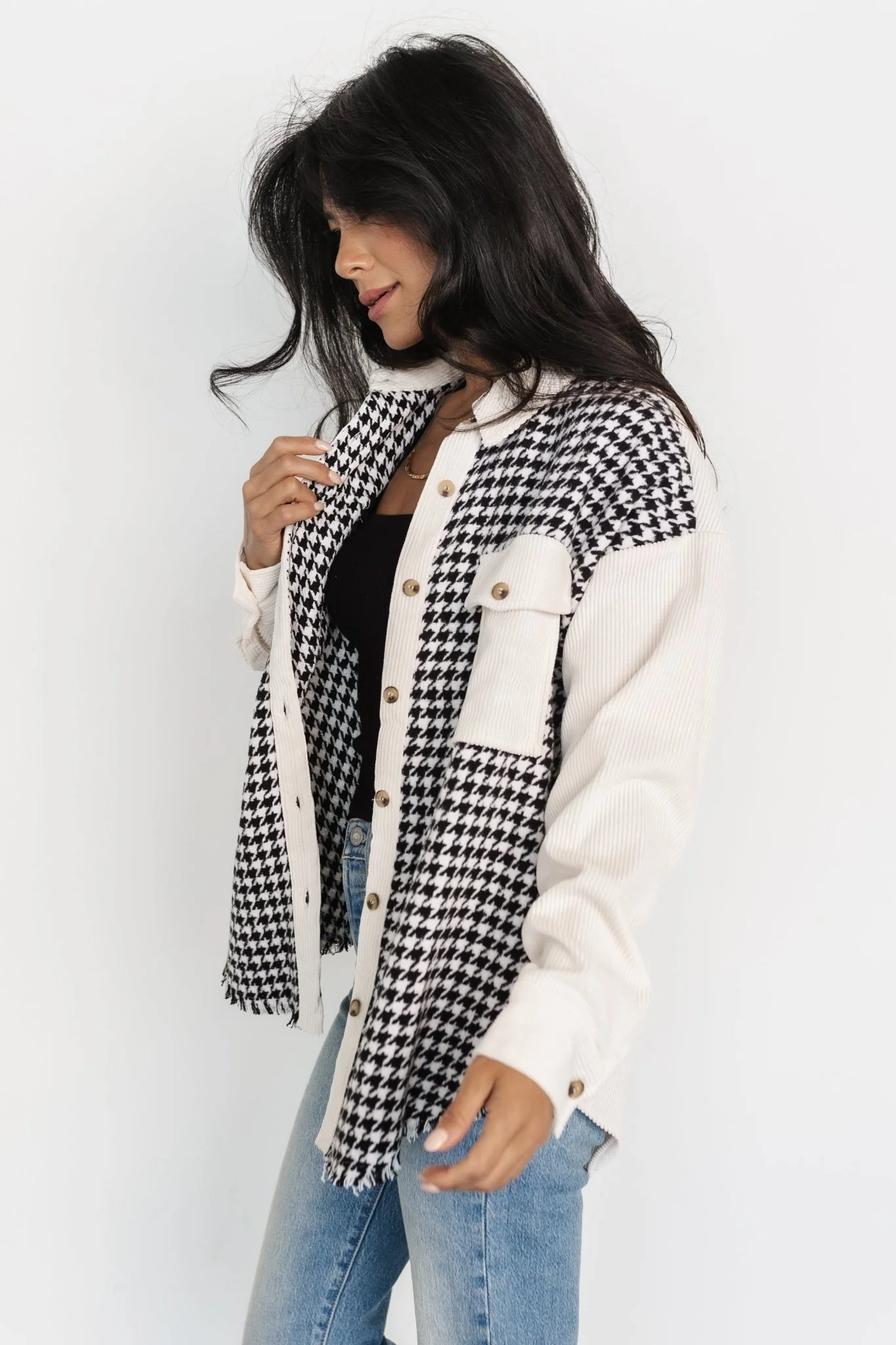 Montreal Houndstooth Shacket | Ivory + Black