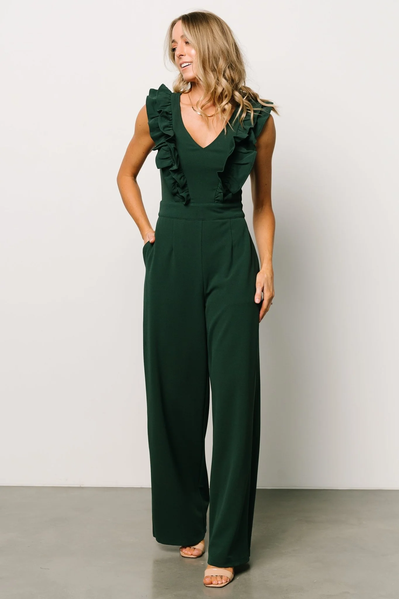 Descanso Ruffle Jumpsuit | Dark Green
