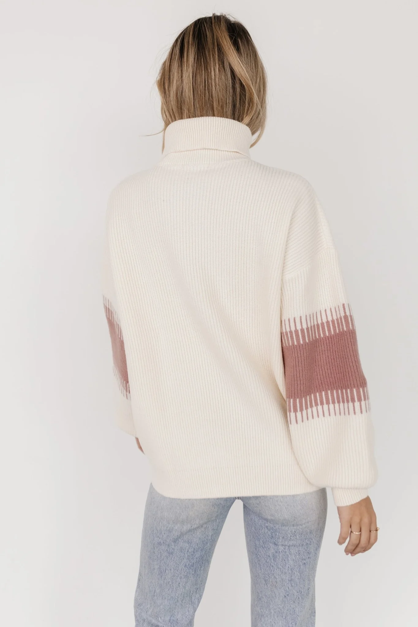 Antonov Turtle Neck Sweater | Mauve + Cream