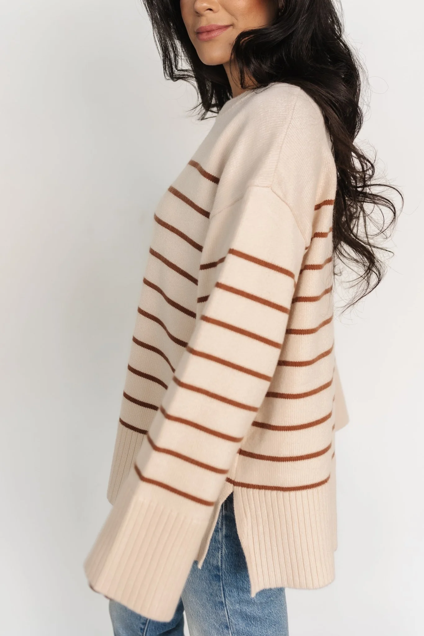 Emerson Stripe Knit Sweater | Beige + Camel