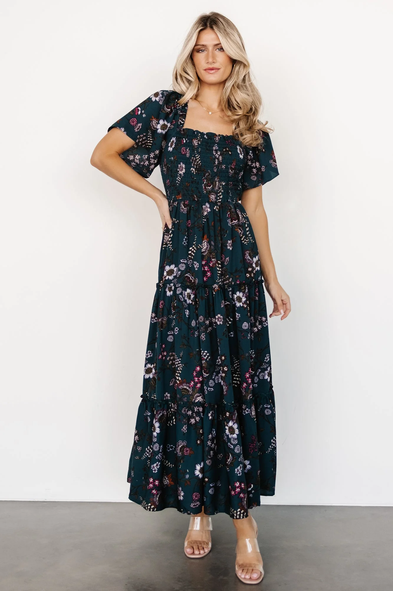 Southampton Smocked Maxi Dress | Jade Blossom