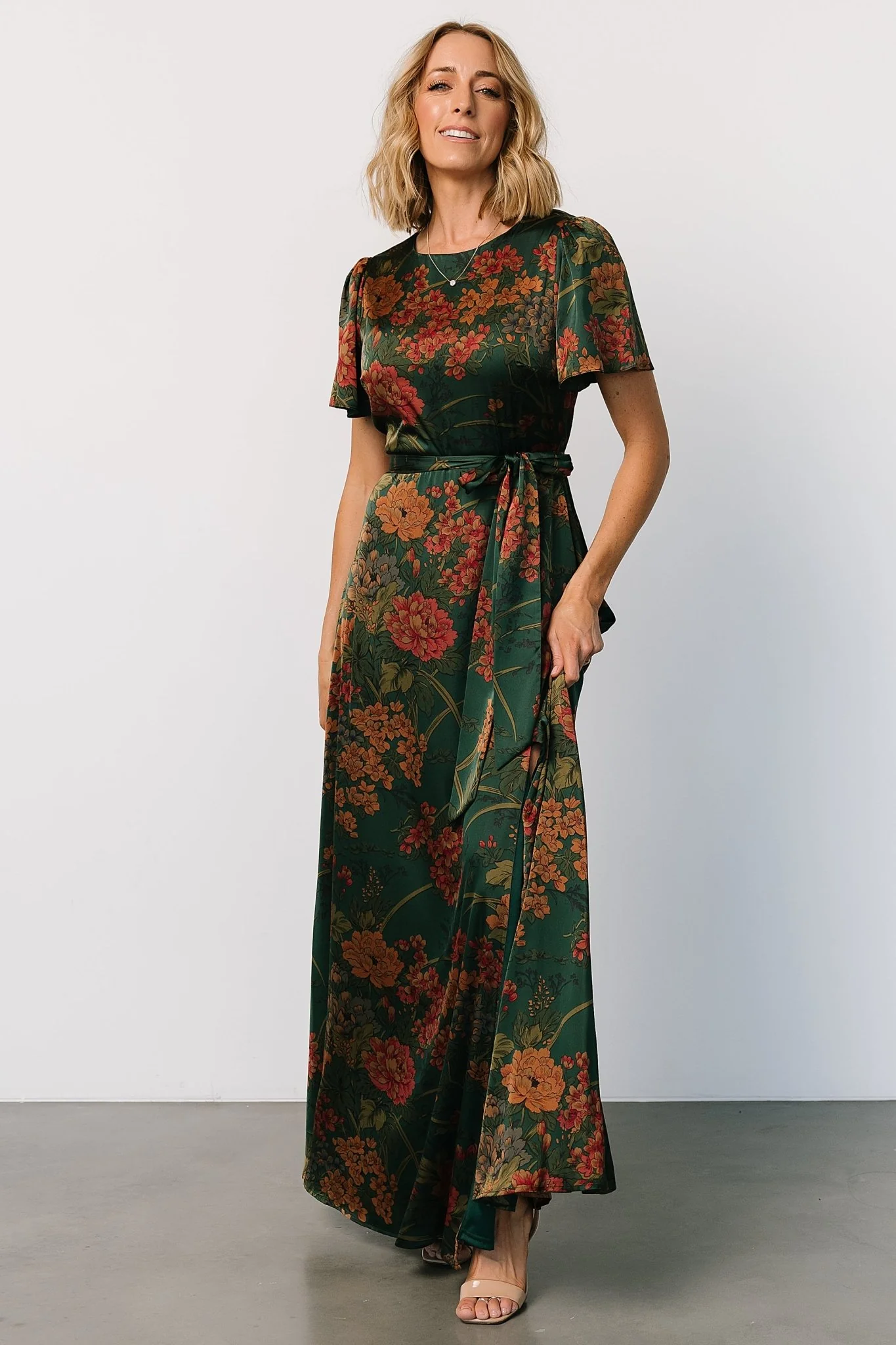 Agnes Satin Maxi Dress | Dark Green Floral