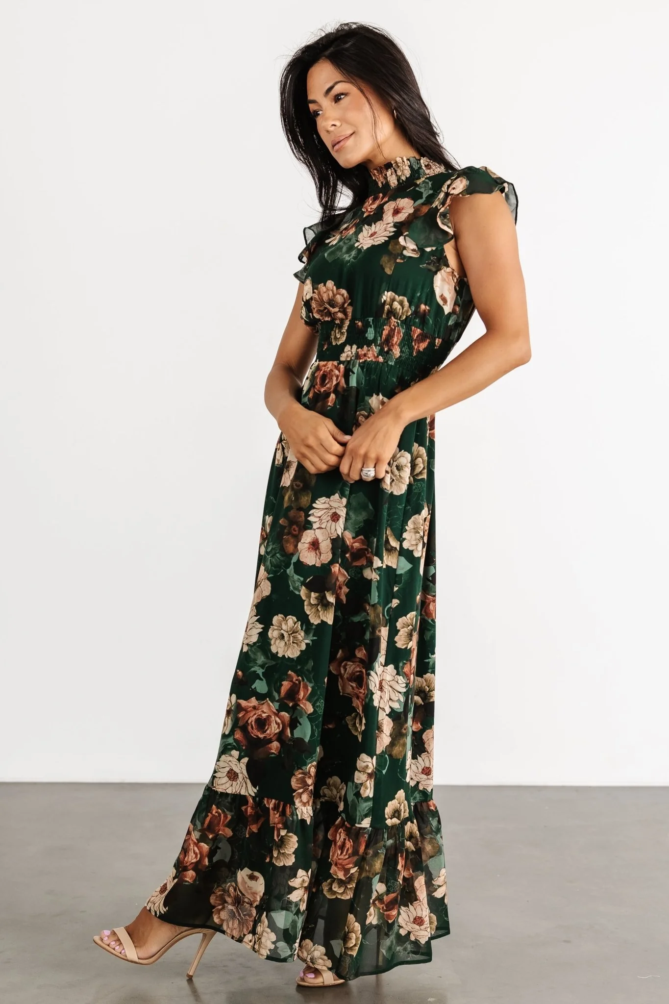 Kearny Ruffle Maxi Dress | Dark Green Floral