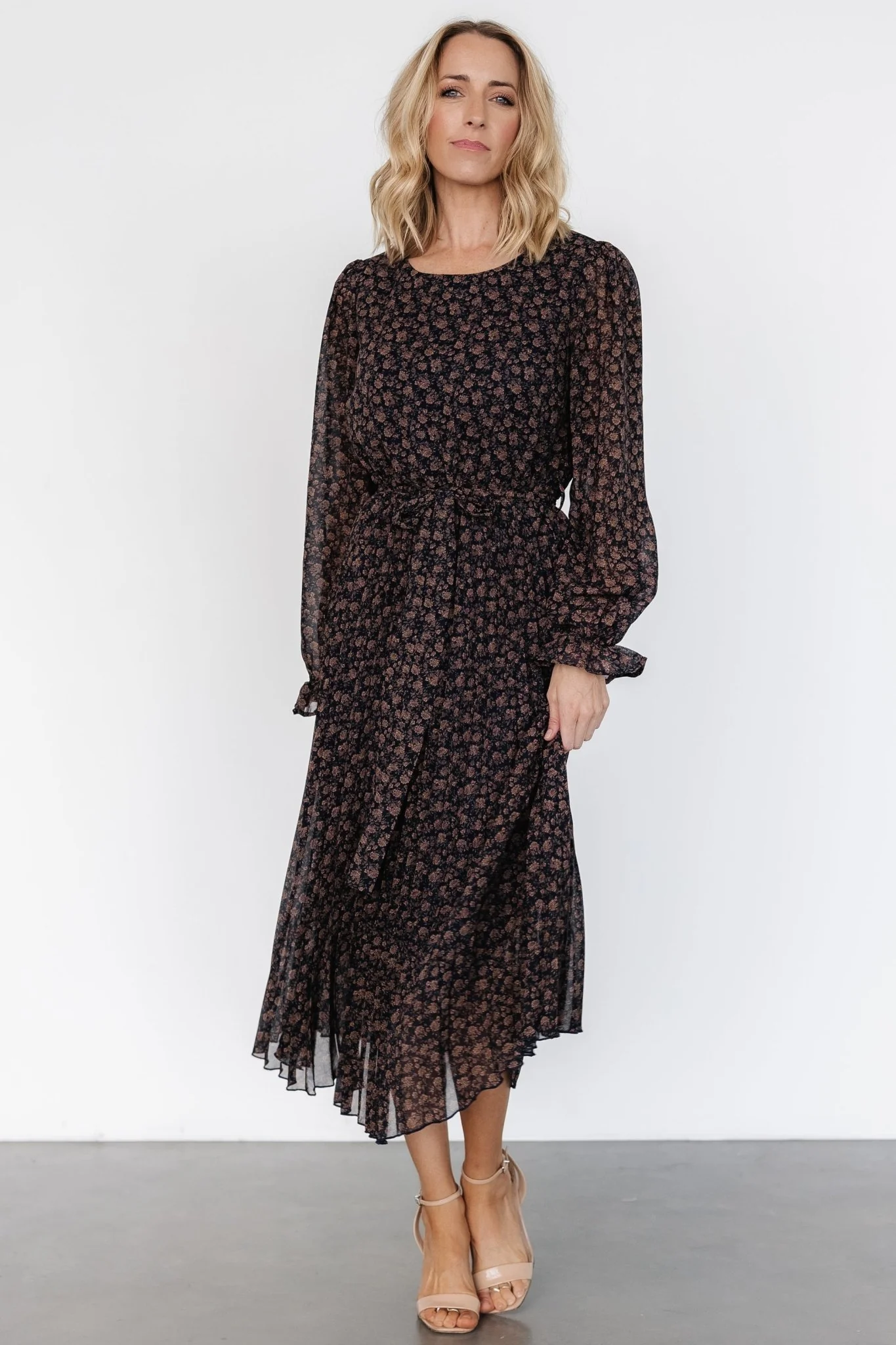 Edith Pleated Dress | Navy + Copper