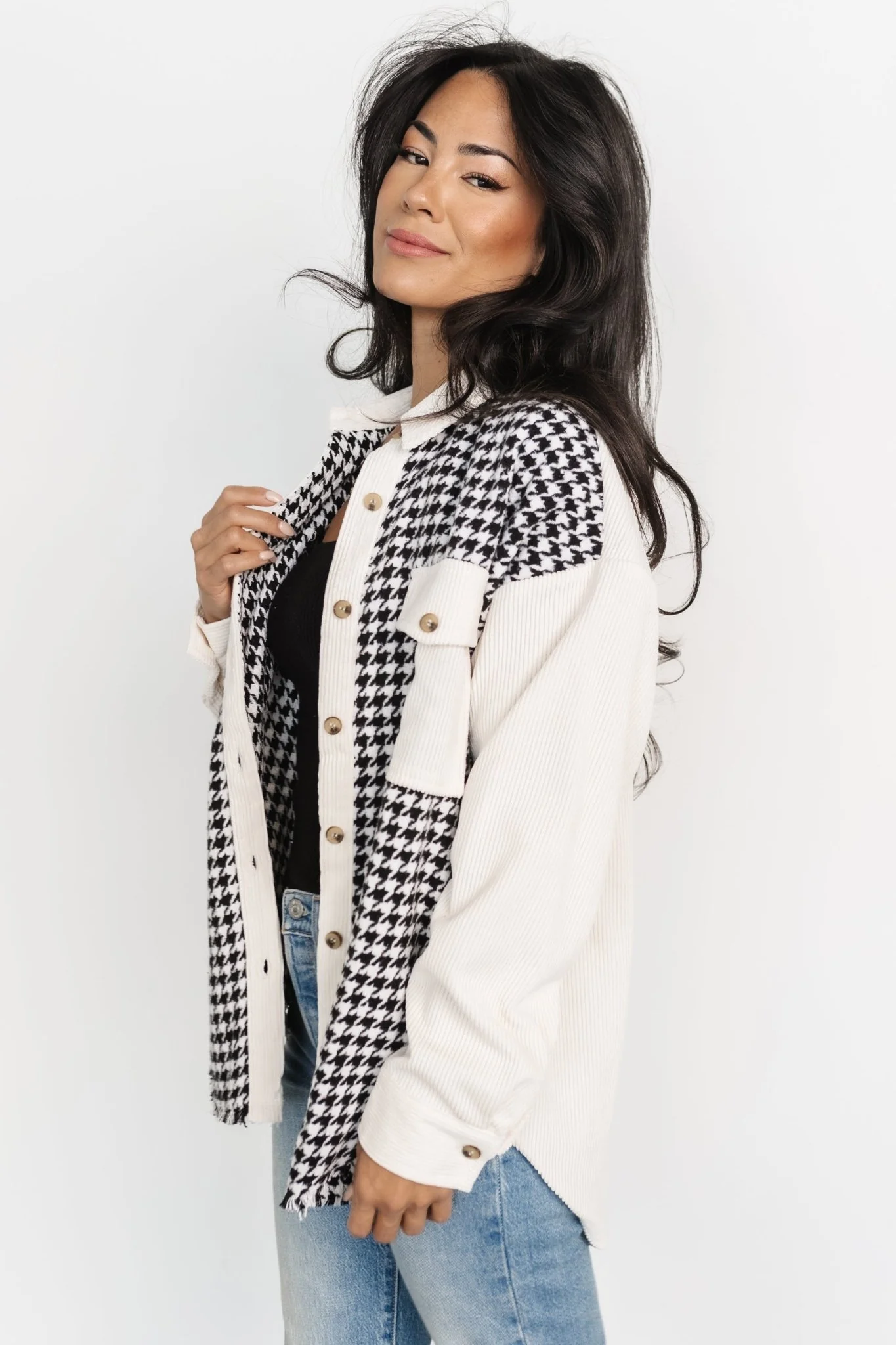 Montreal Houndstooth Shacket | Ivory + Black