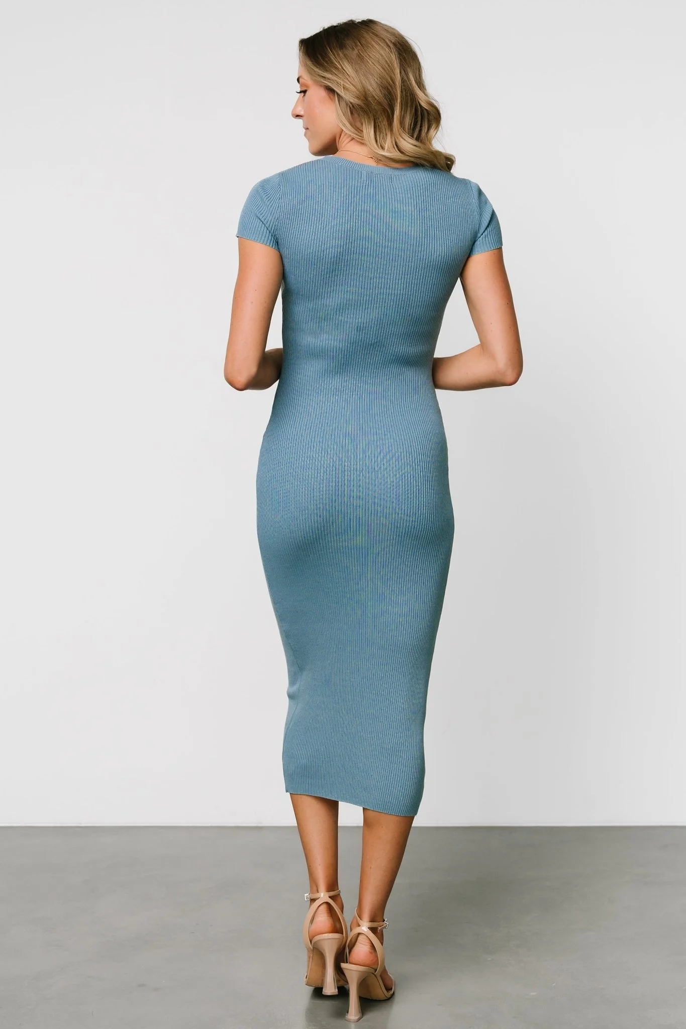 Dana Ribbed Midi Dress | Dusty Blue