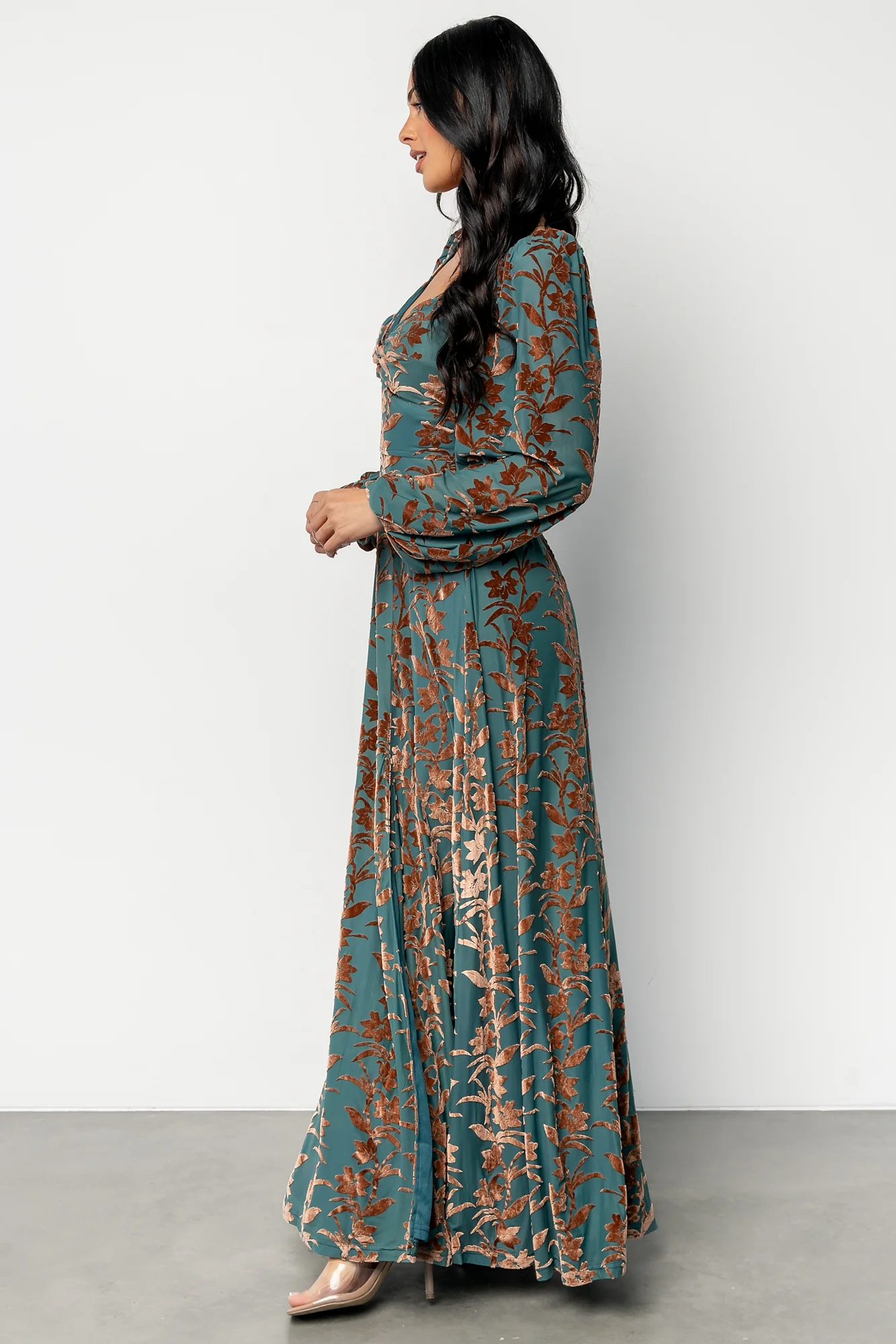 Aurora Velvet Maxi Dress | Jade + Bronze Floral