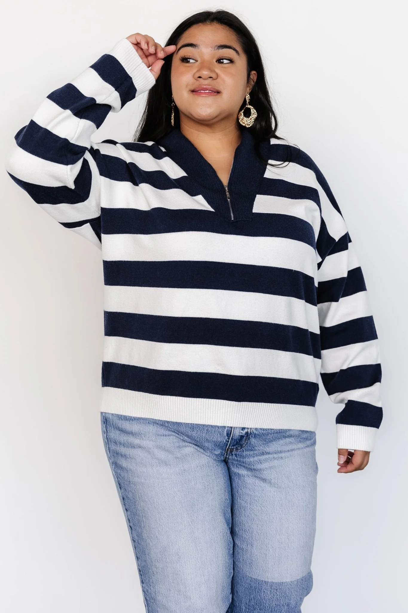 Cornell Half Zip Sweater | Navy + Off White