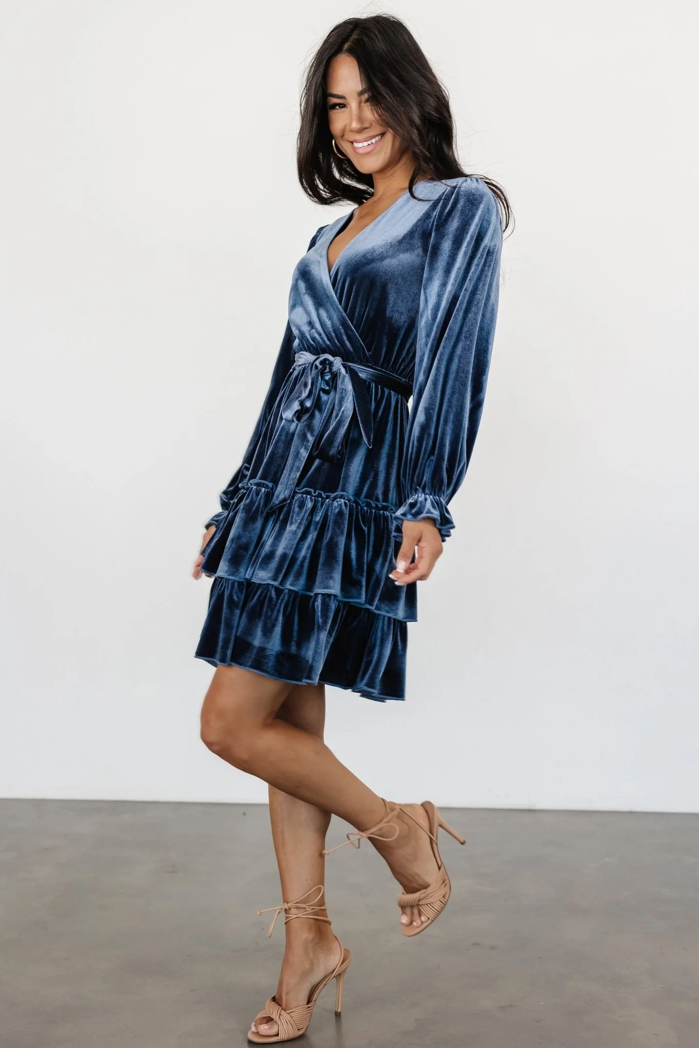 Shannon Velvet Short Dress | Slate Blue