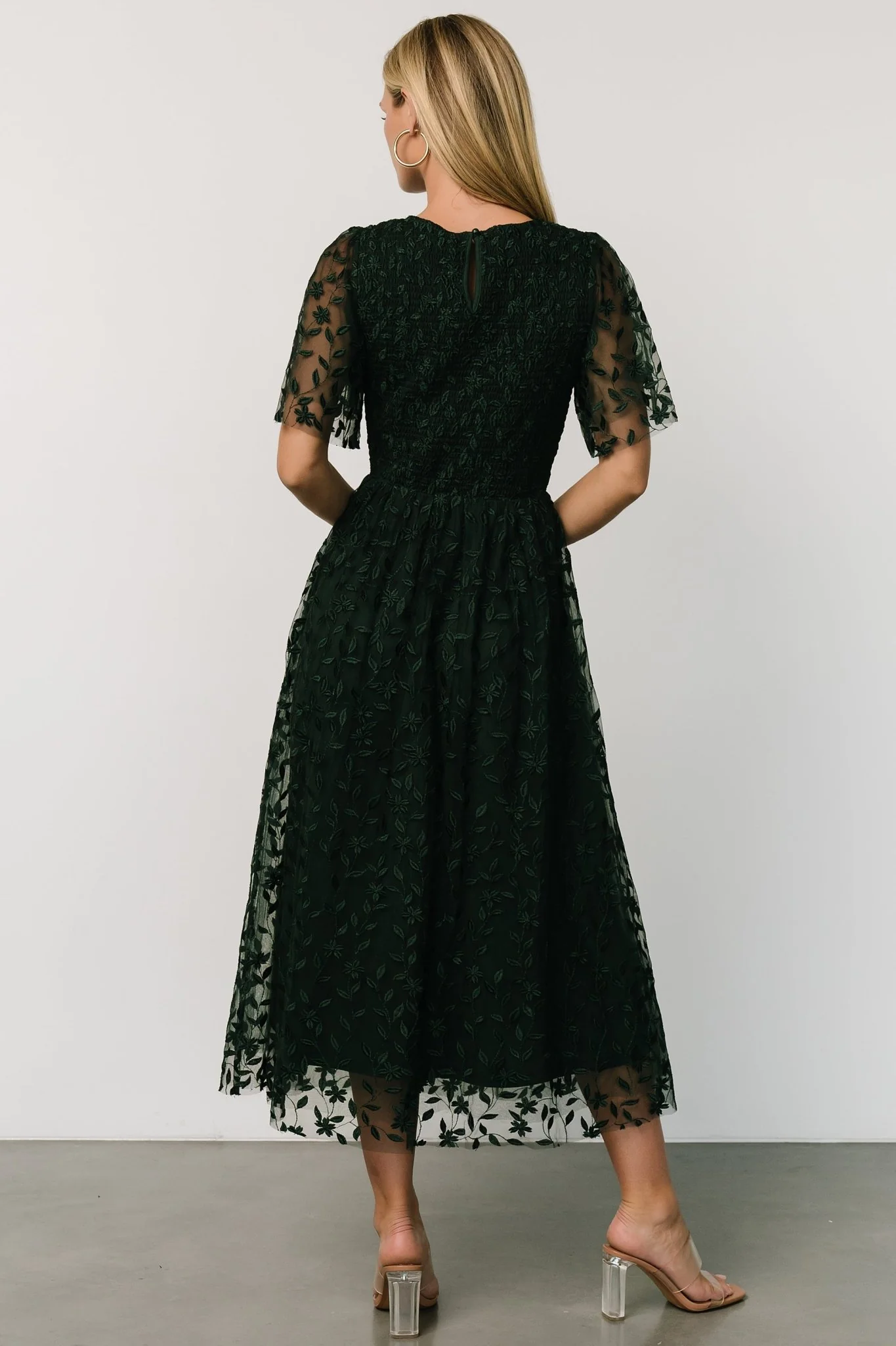 Kendra Embroidered Dress | Dark Green