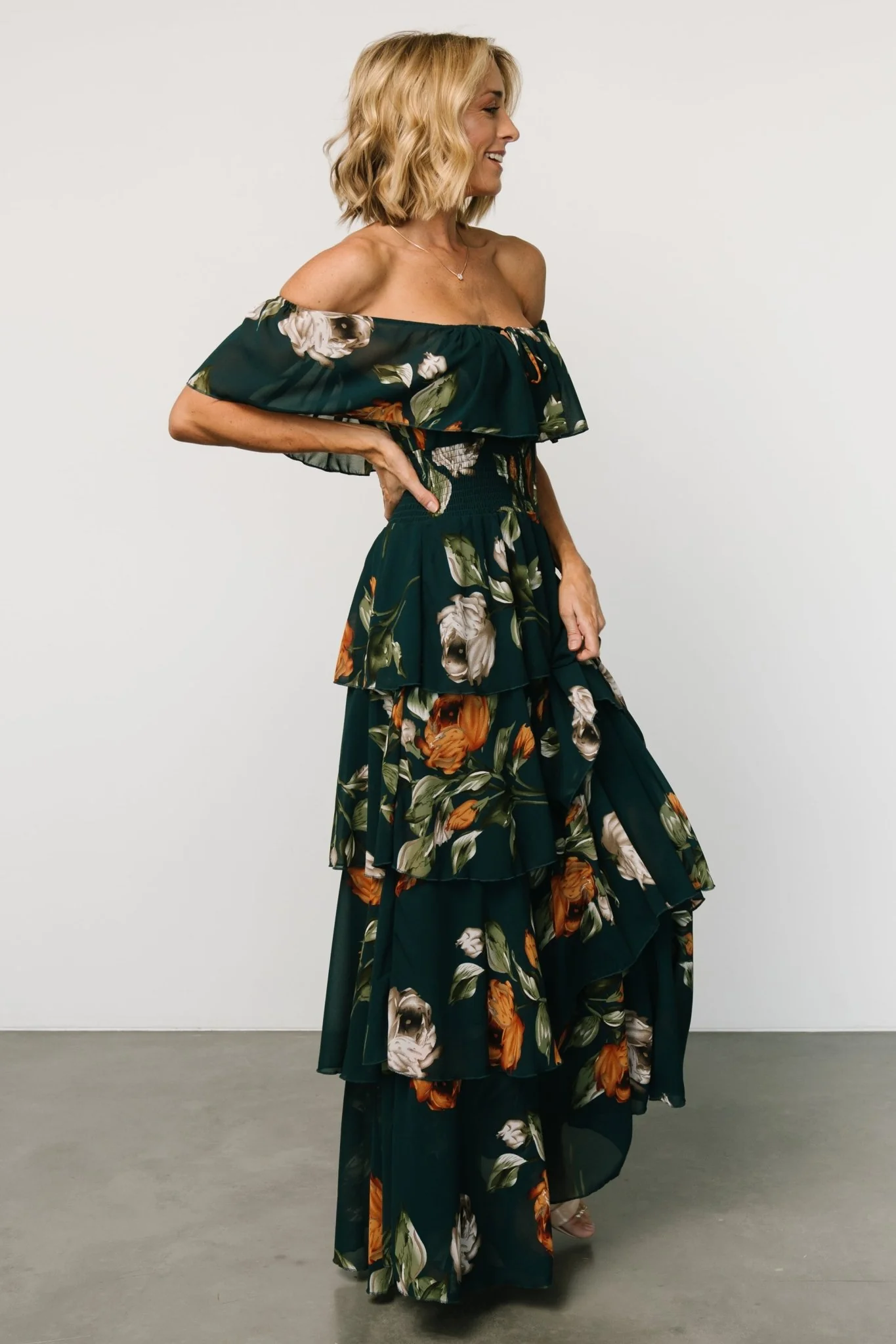 Carina Off Shoulder Maxi Dress | Deep Topaz Floral