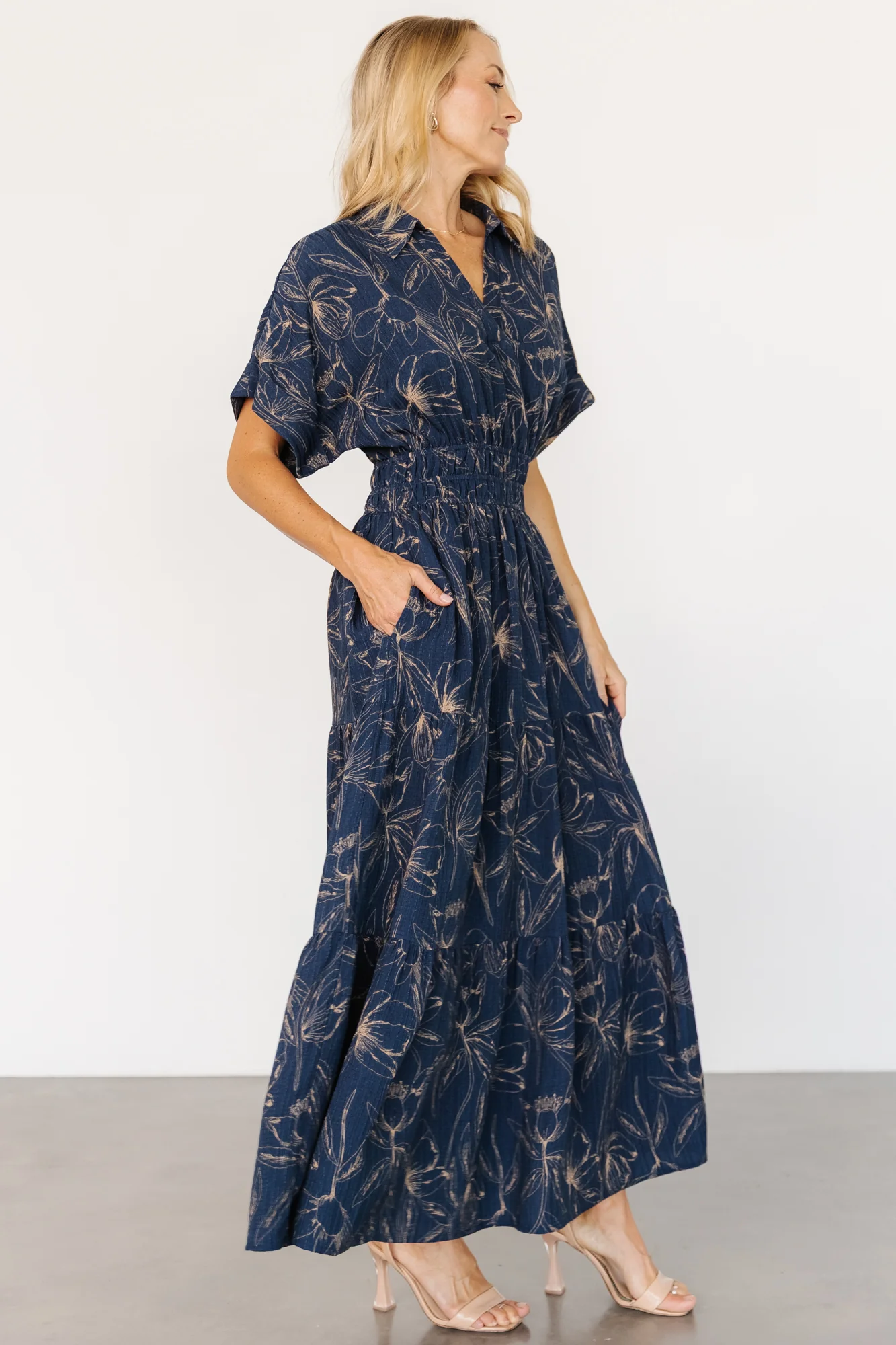 Hedda Tiered Maxi Dress | Deep Blue + Natural Floral