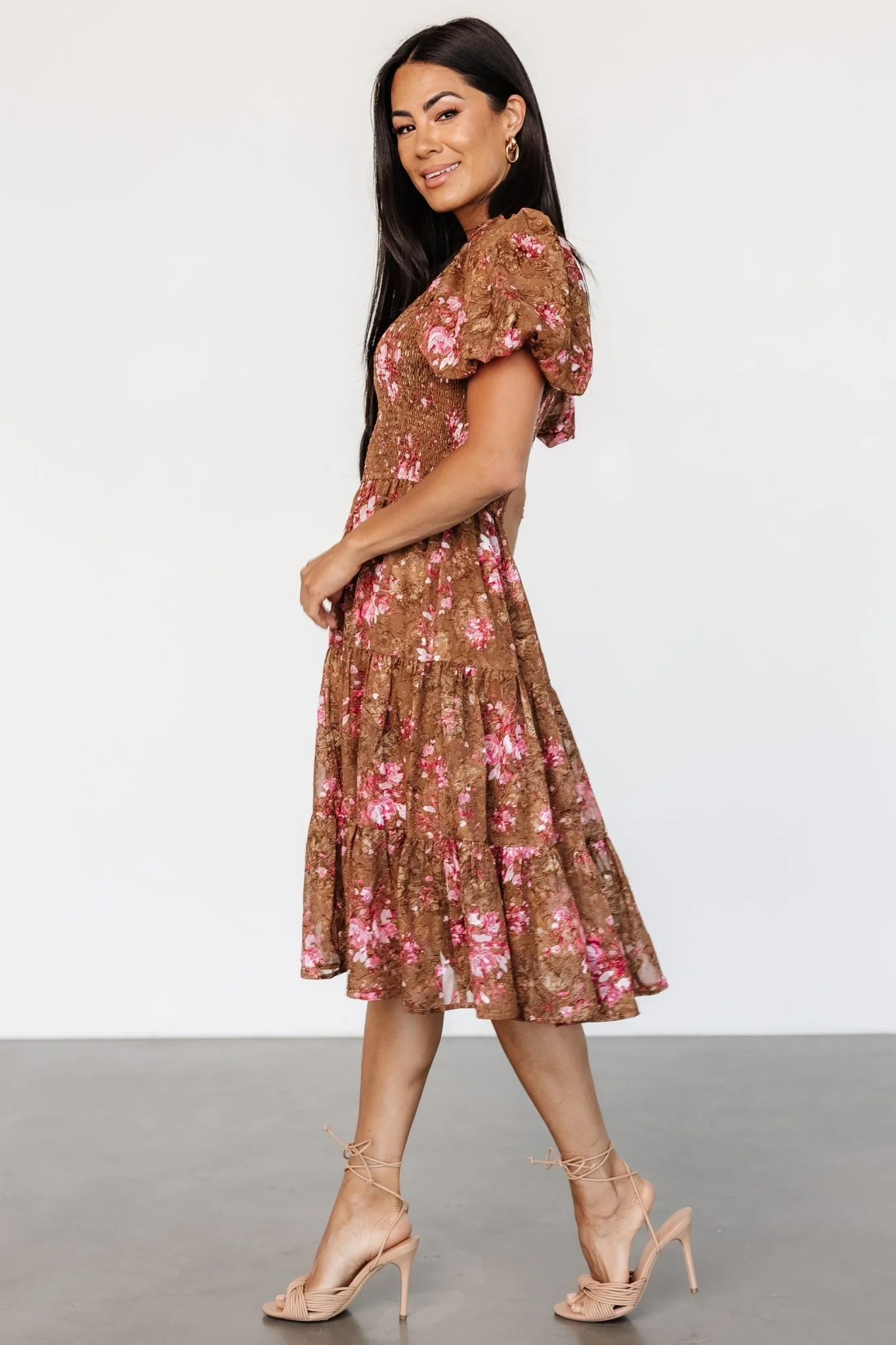 Lizzy Midi Dress | Copper + Pink