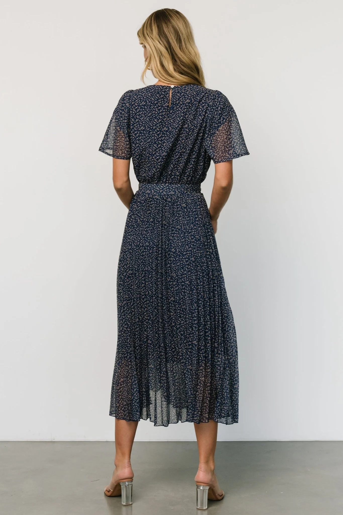 Prim Pleated Dress | Navy Print