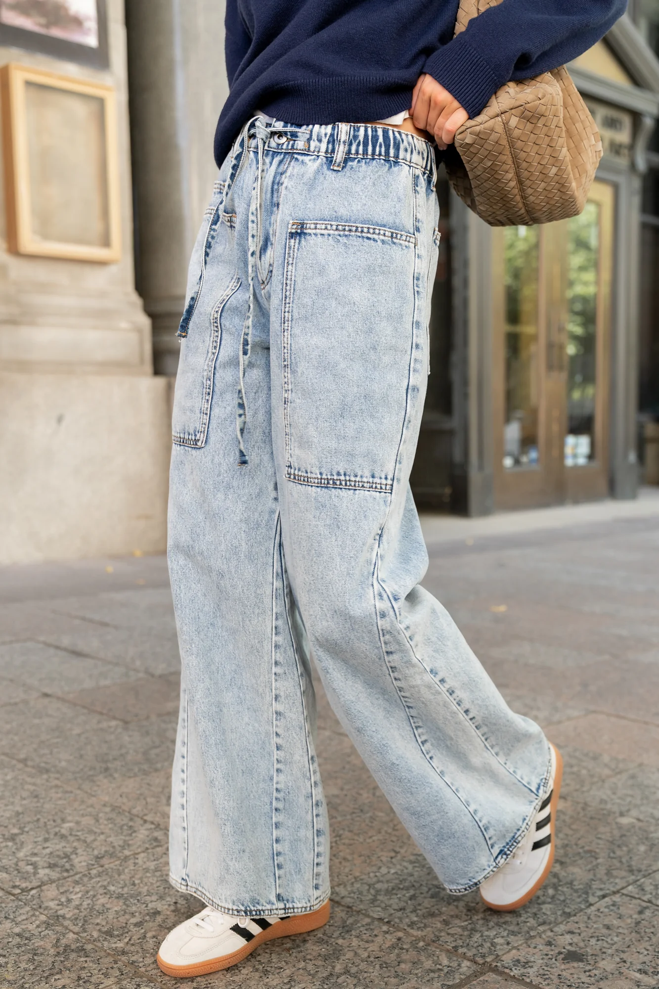Skyler Drawstring Wide Leg Jeans | Light Wash