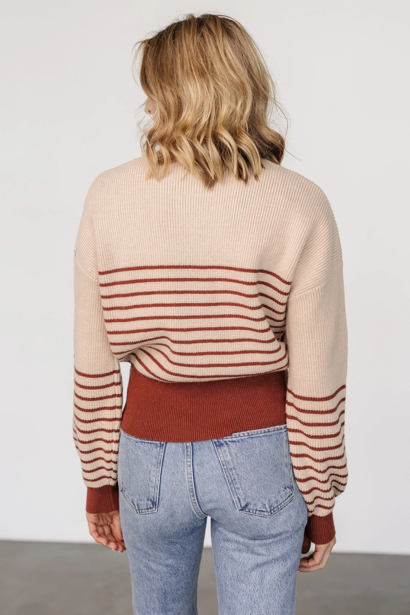 Miles Striped Sweater | Taupe + Marsala