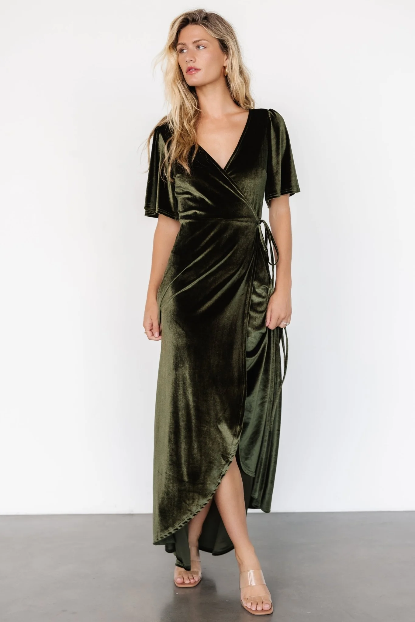 Katelyn Velvet Maxi Wrap Dress | Dark Olive