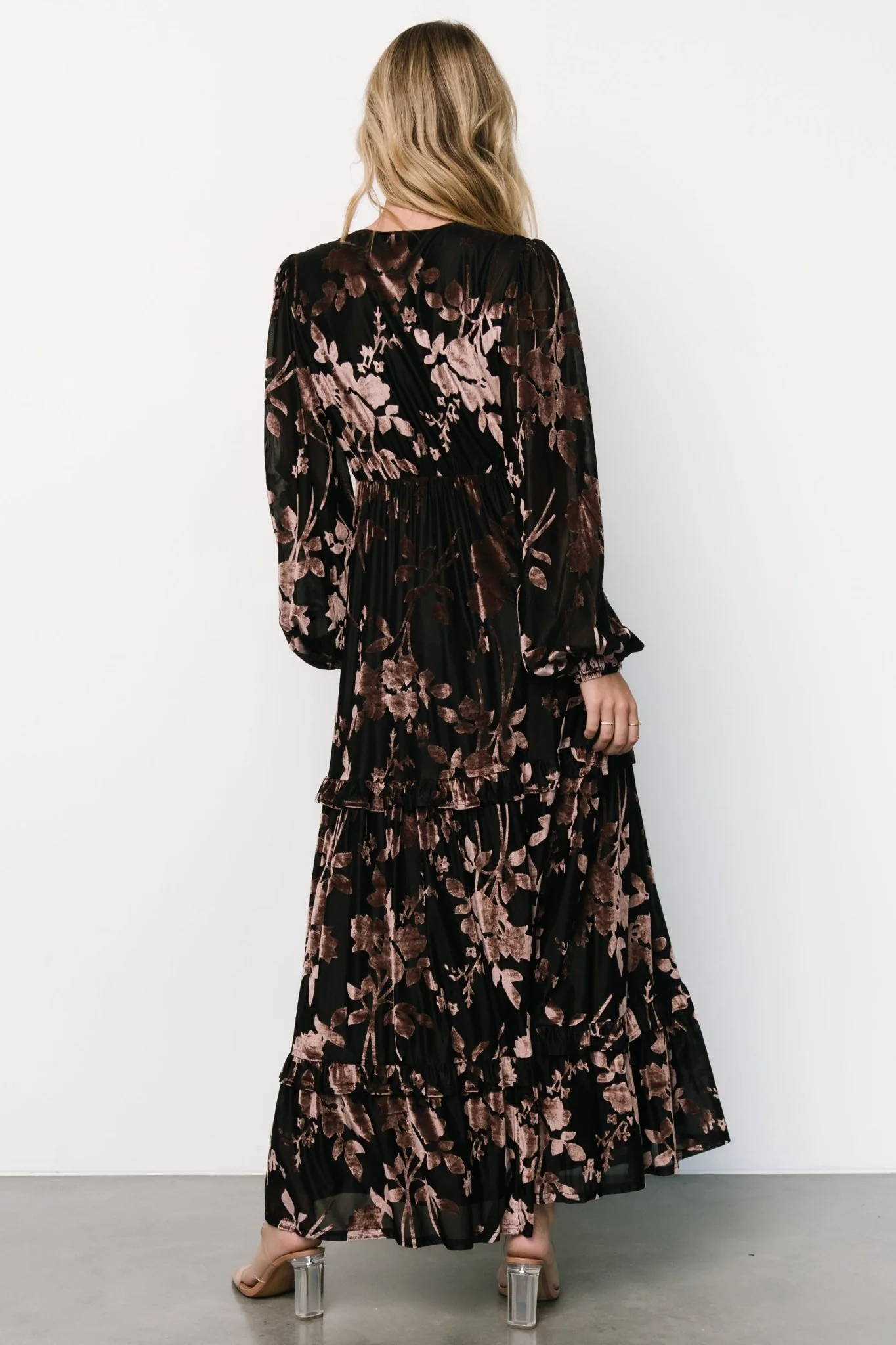Liana Velvet Embossed Maxi Dress | Black