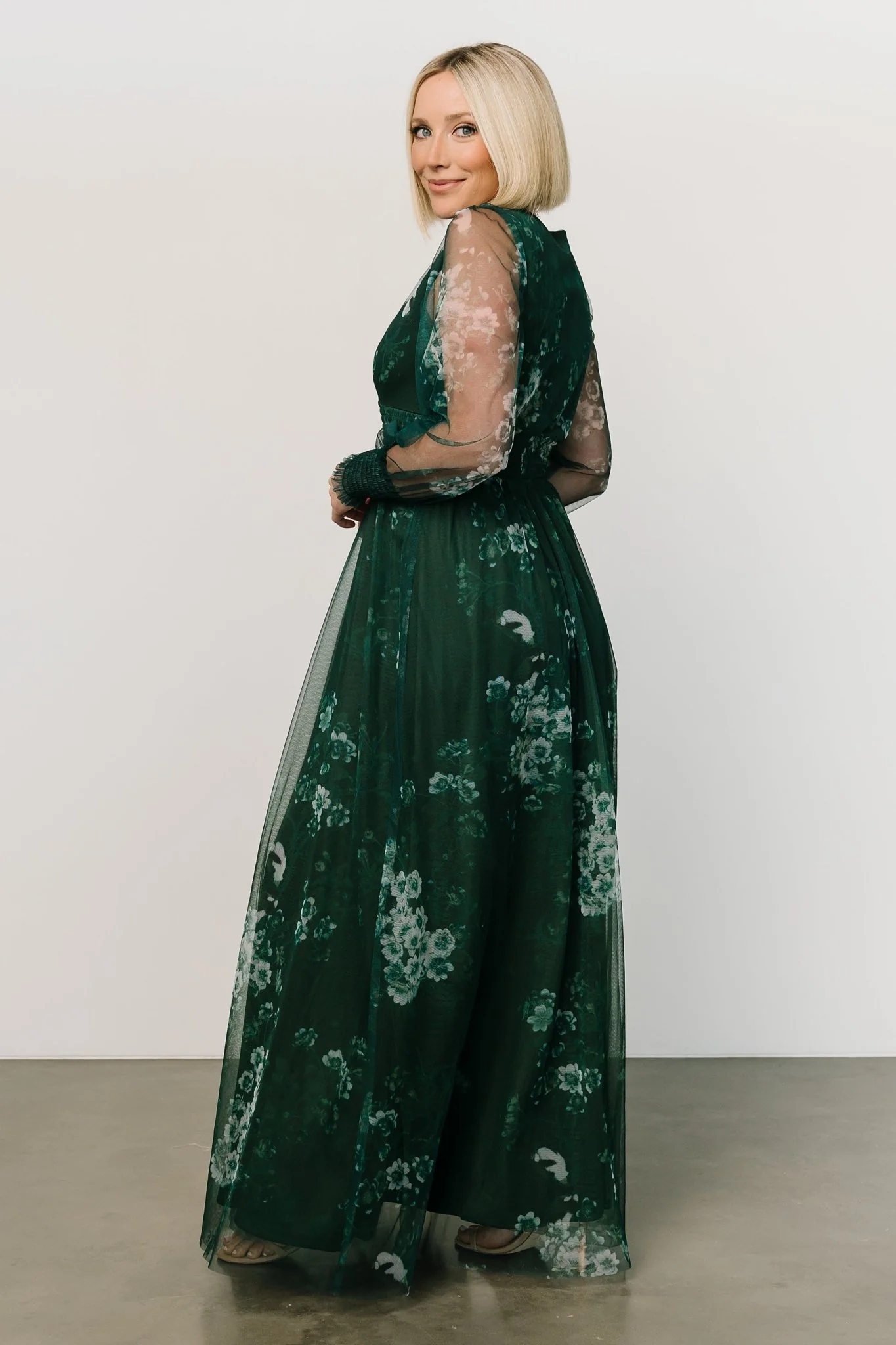 Layla Tulle Maxi Dress | Dark Green Multi