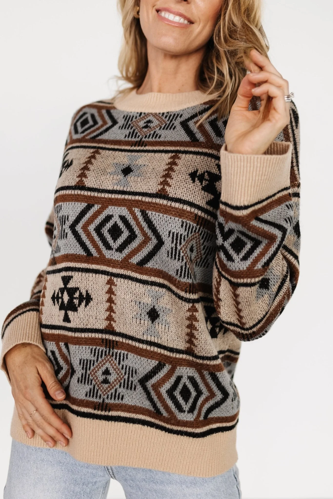 Conrad Knit Sweater | Tan Multi Print