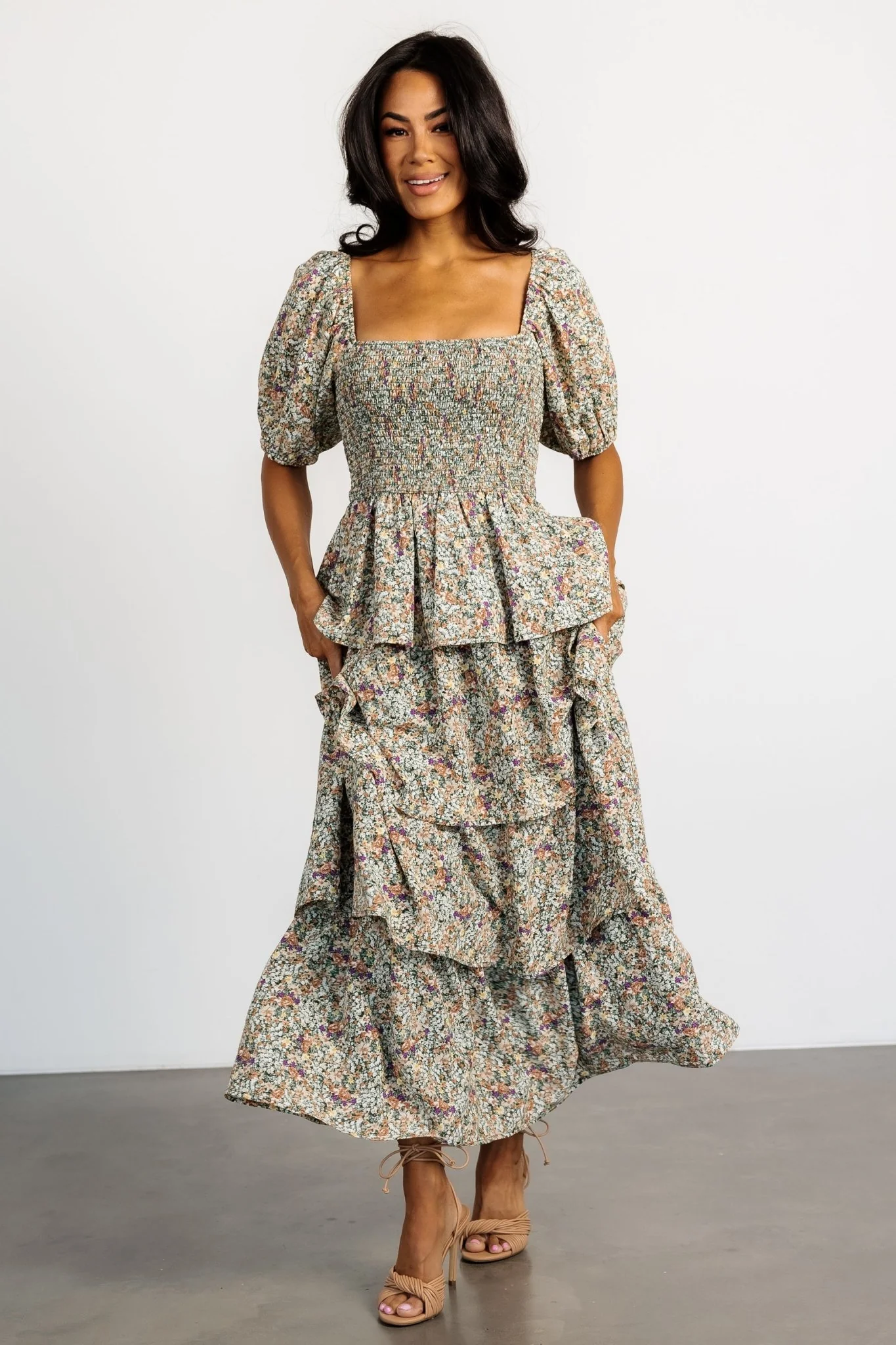 Felicia Tiered Maxi Dress | Green Multi