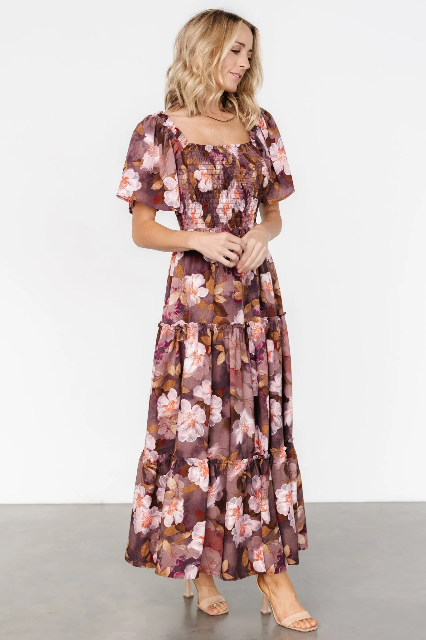 Southampton Smocked Maxi Dress | Brown Floral