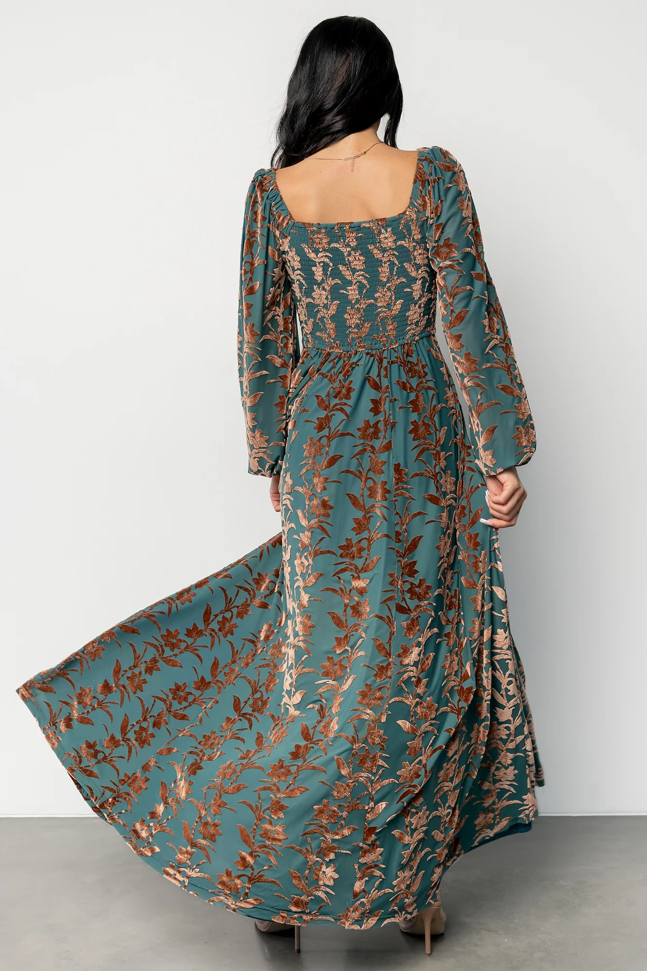 Aurora Velvet Maxi Dress | Jade + Bronze Floral