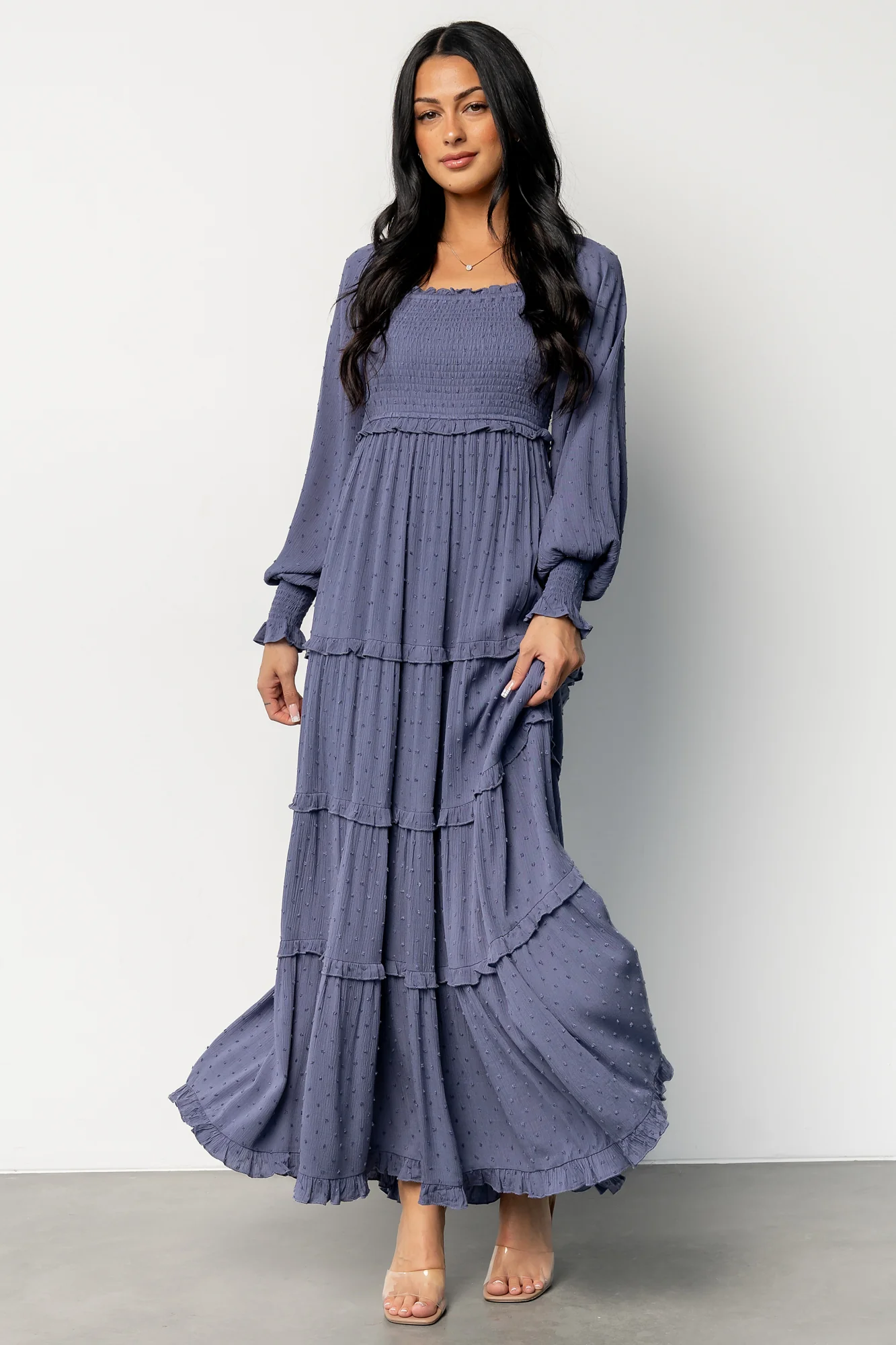 Amanda Smocked Dotted Maxi Dress | Dusk Blue