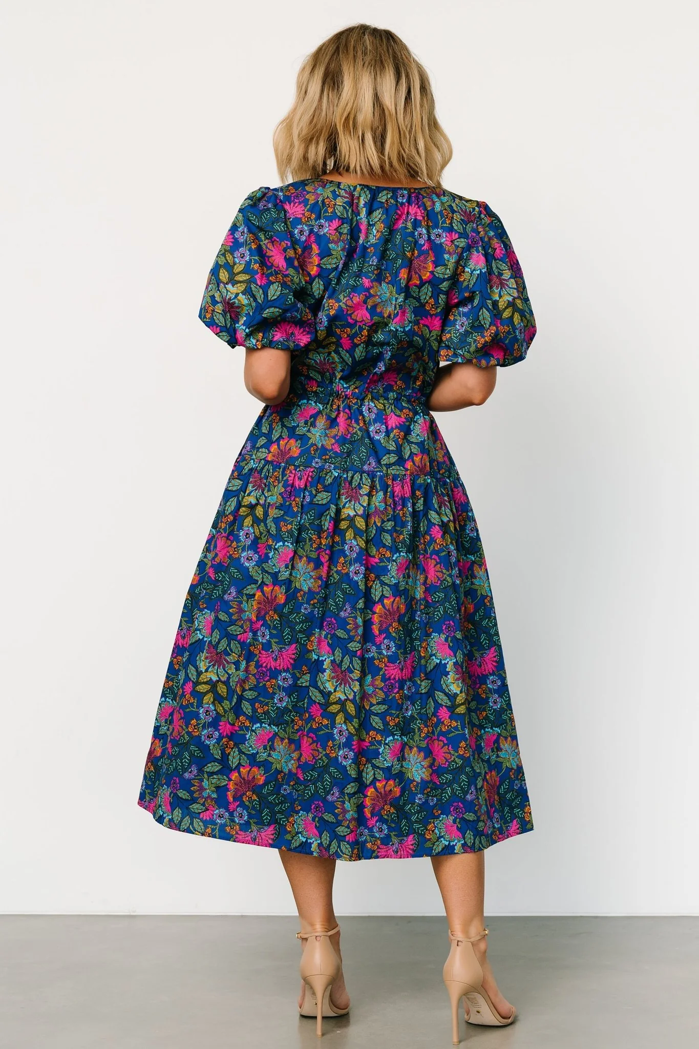 Karol Puff Sleeve Midi Dress | Blue Multi