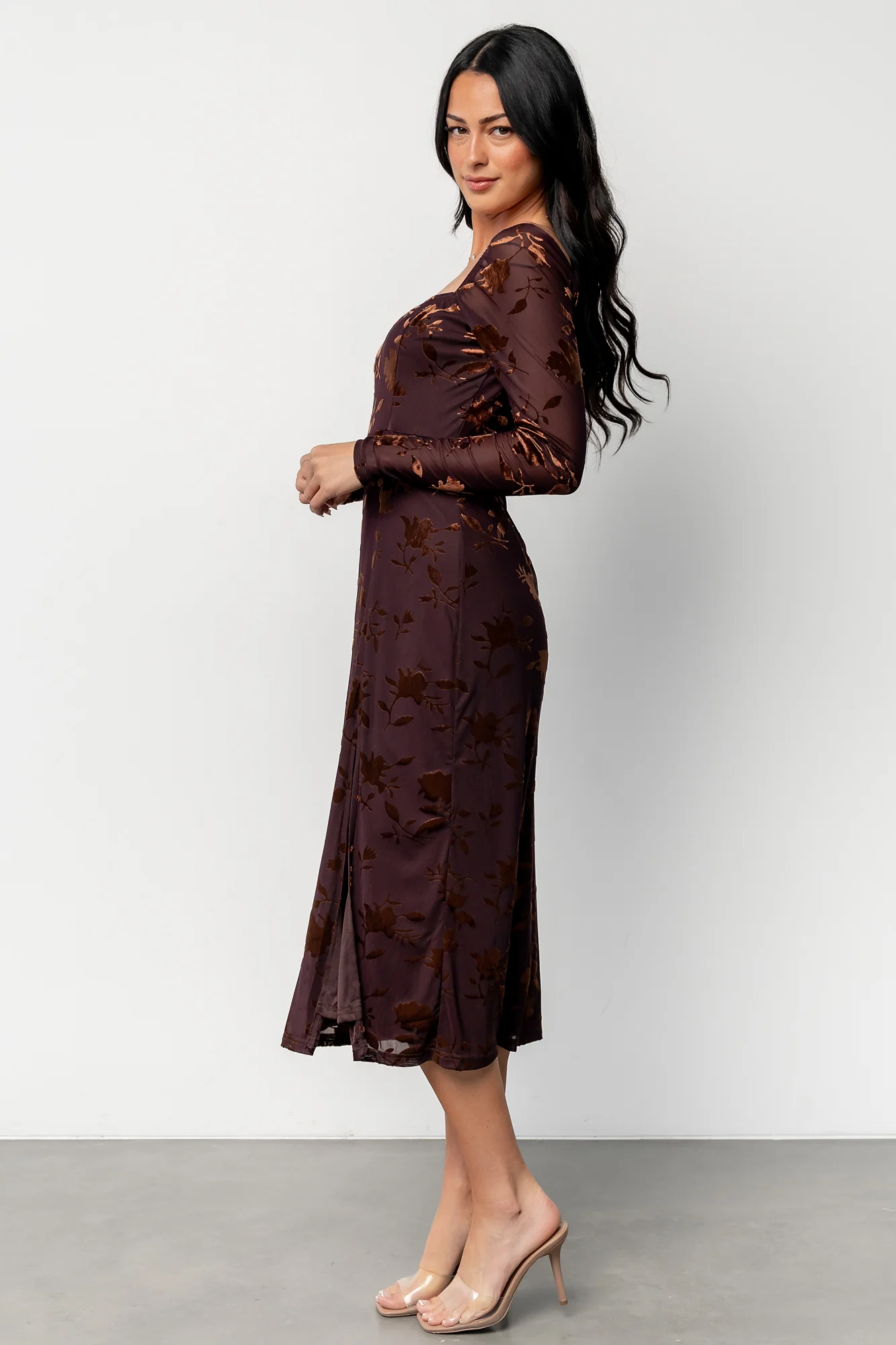 Tamara Midi Dress | Deep Plum + Dark Bronze Floral