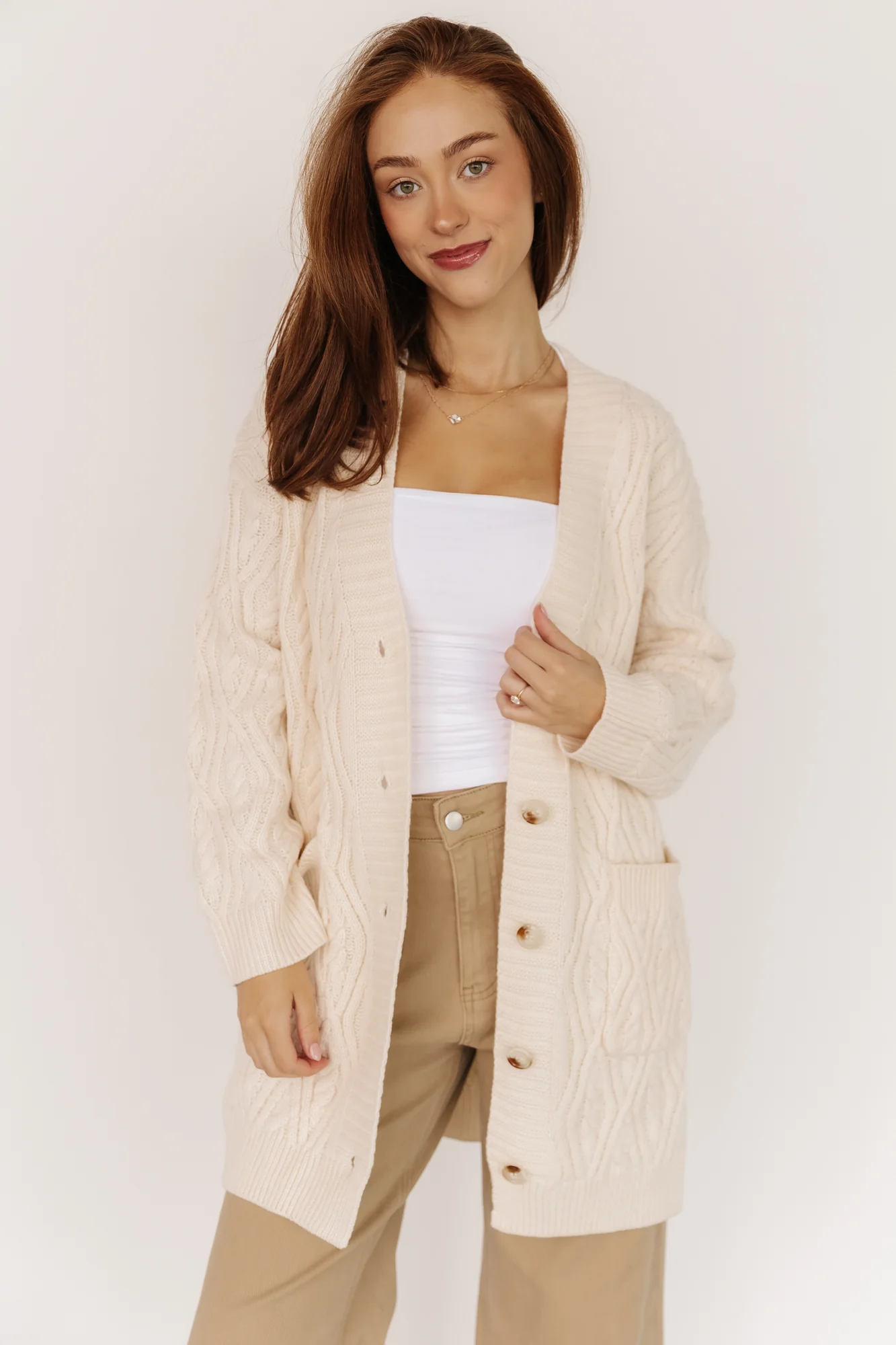 Alberta Cable Knit Cardigan | Cream