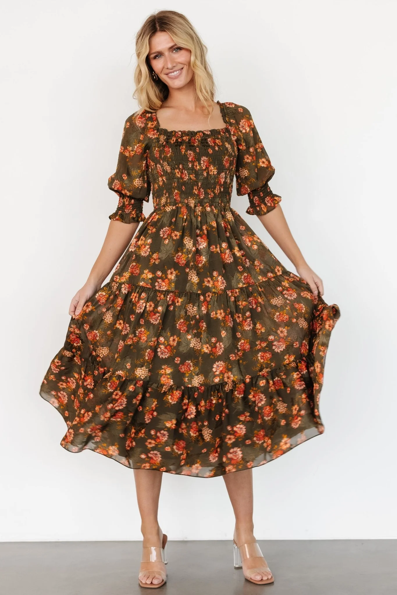 Fabian Jacquard Midi Dress | Olive Floral