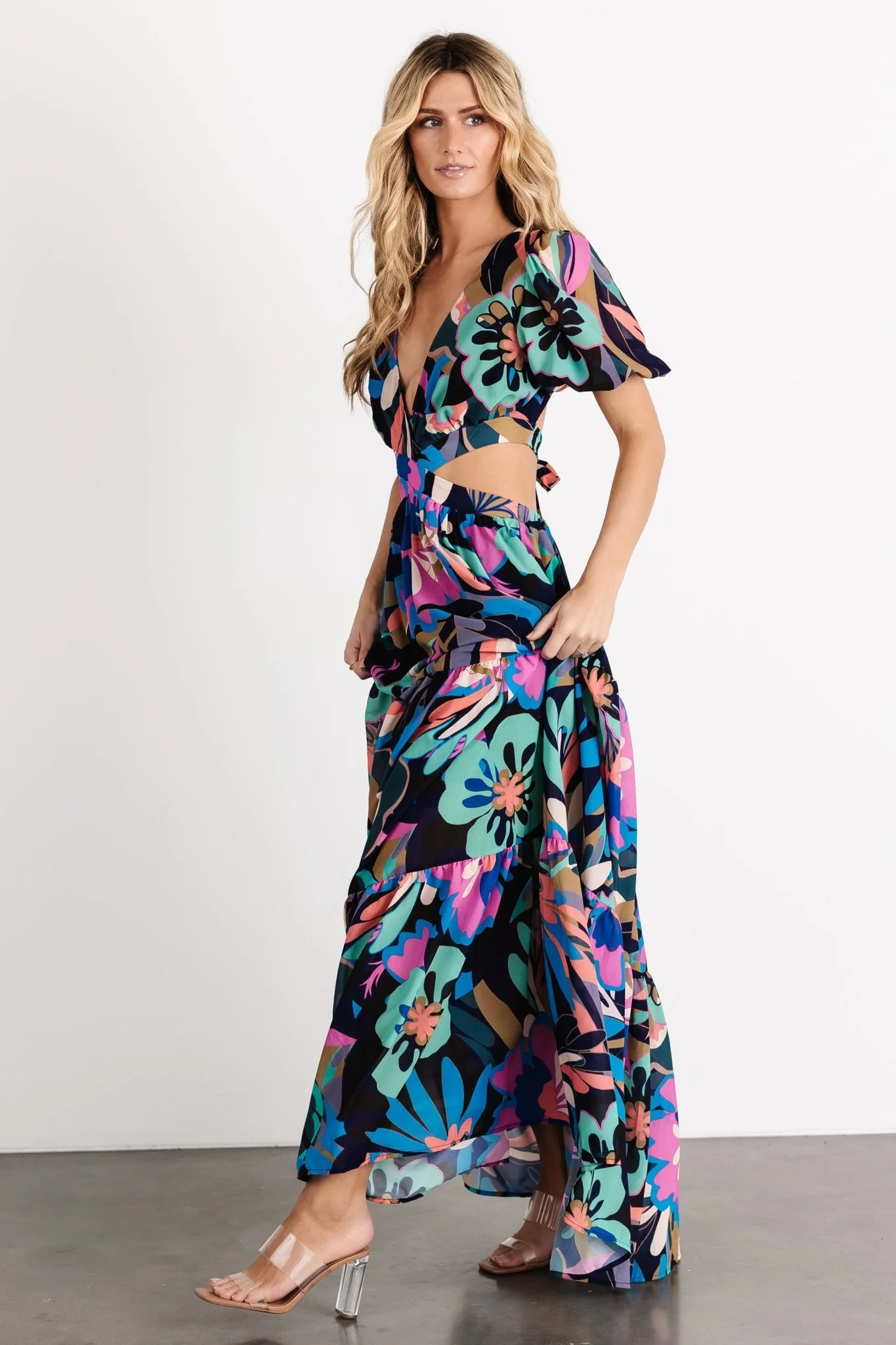 Bastina Open Back Maxi Dress | Black Print