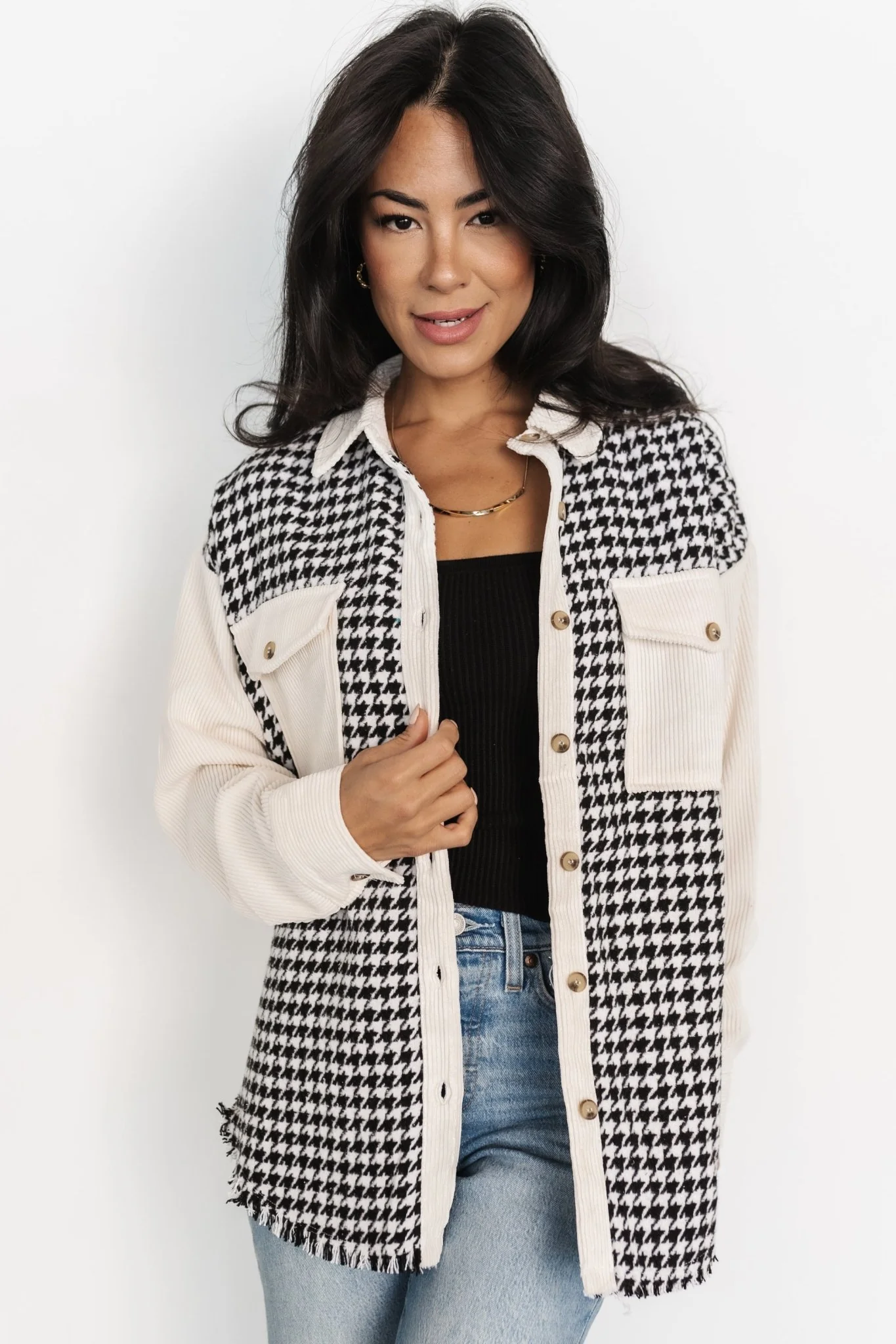 Montreal Houndstooth Shacket | Ivory + Black