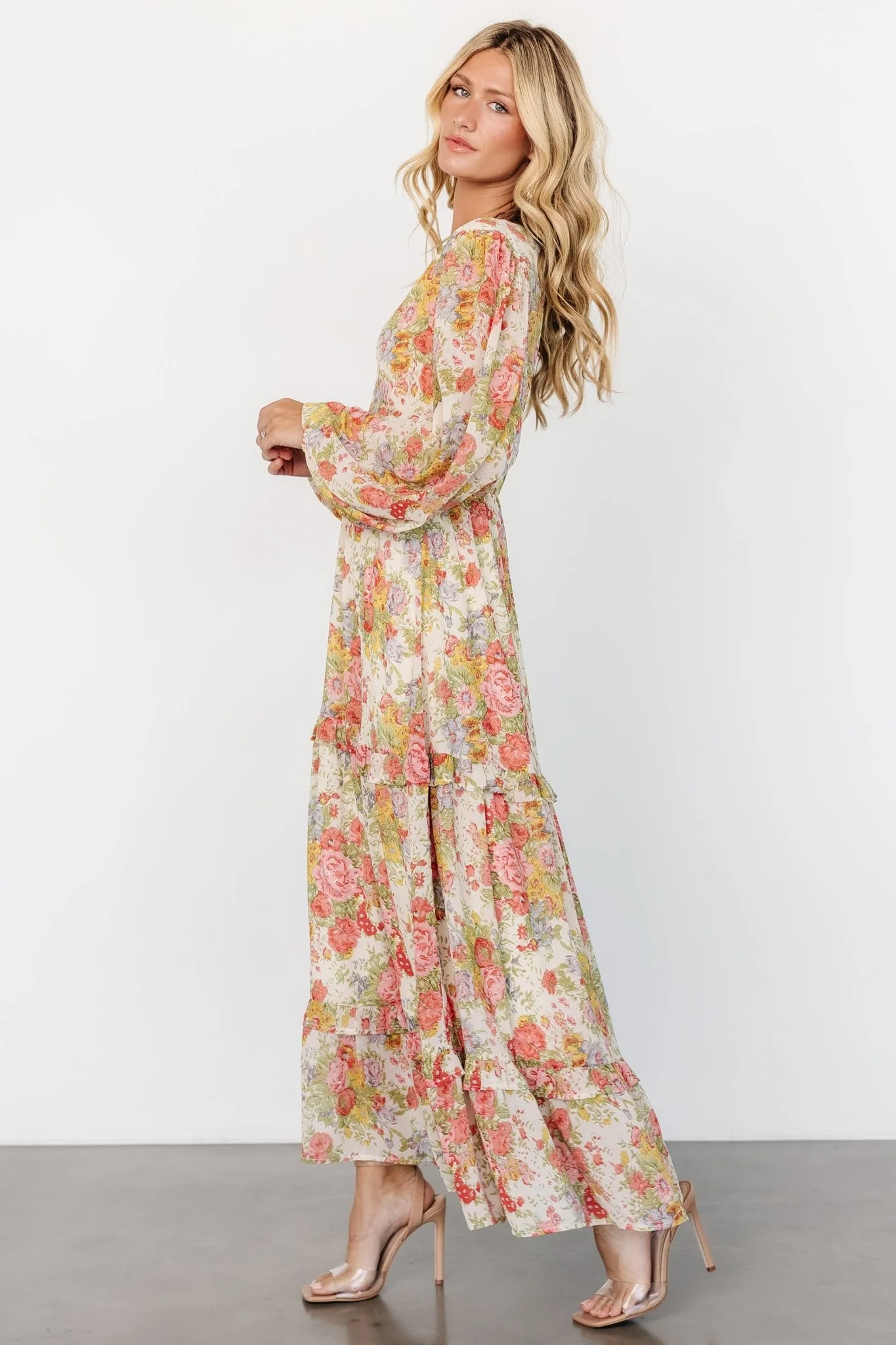 Bowman Deep V Maxi Dress | Cream Multi Floral