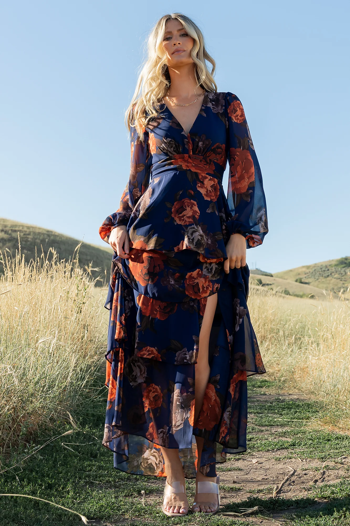 Mariella Tiered Maxi Dress | Navy + Rust