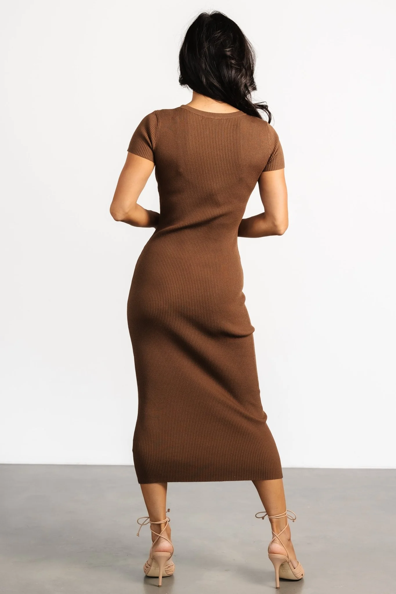 Dana Ribbed Midi Dress | Brown