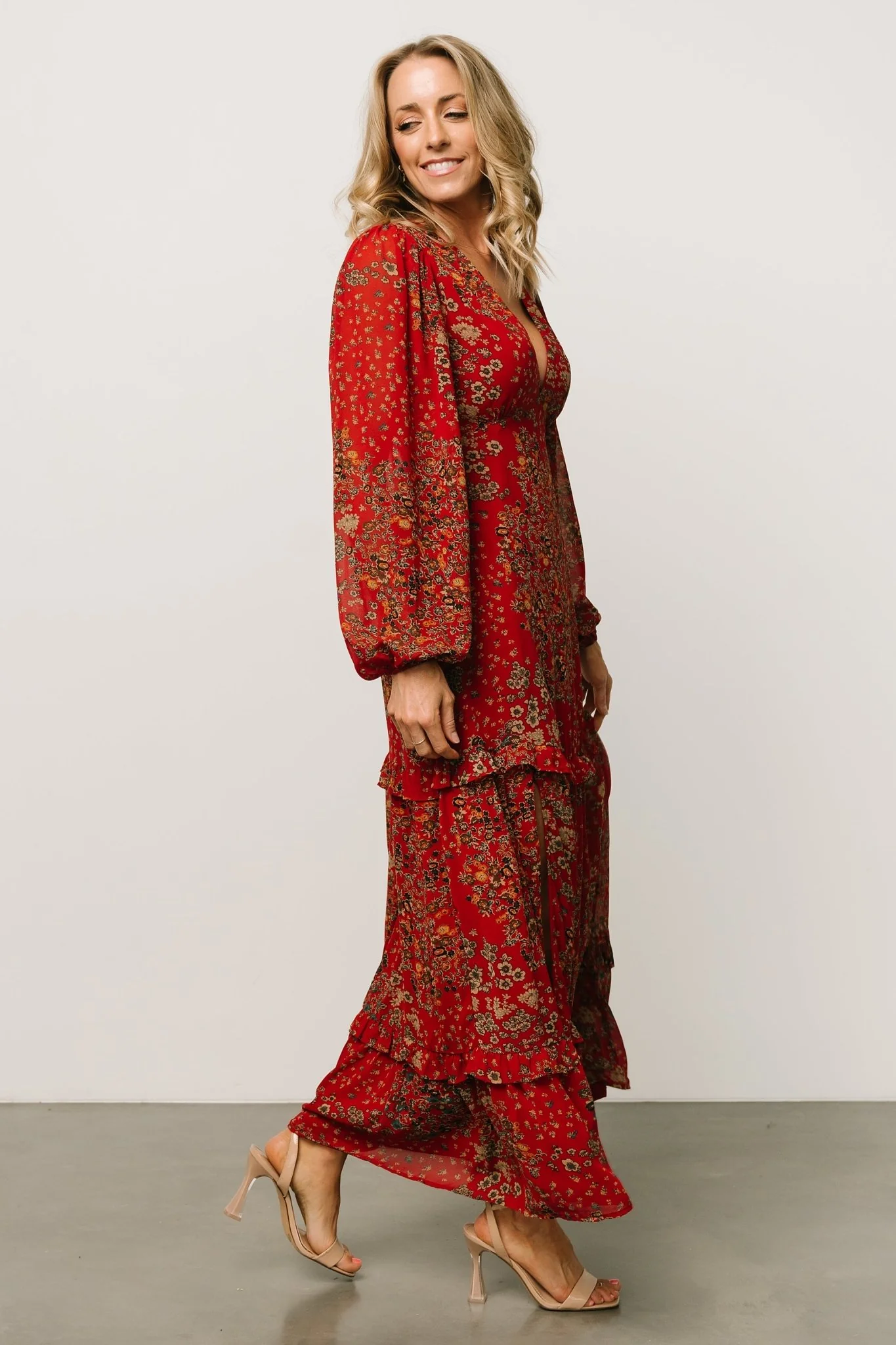 Bowman Deep V Maxi Dress | Red Multi