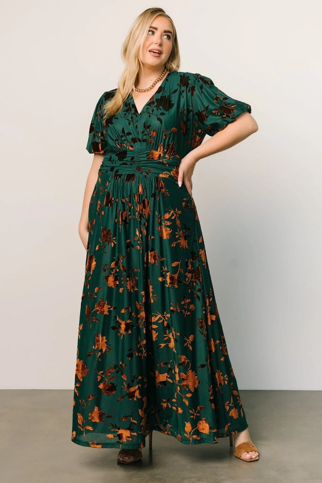 Leslie Velvet Maxi Dress | Bronze + Jade