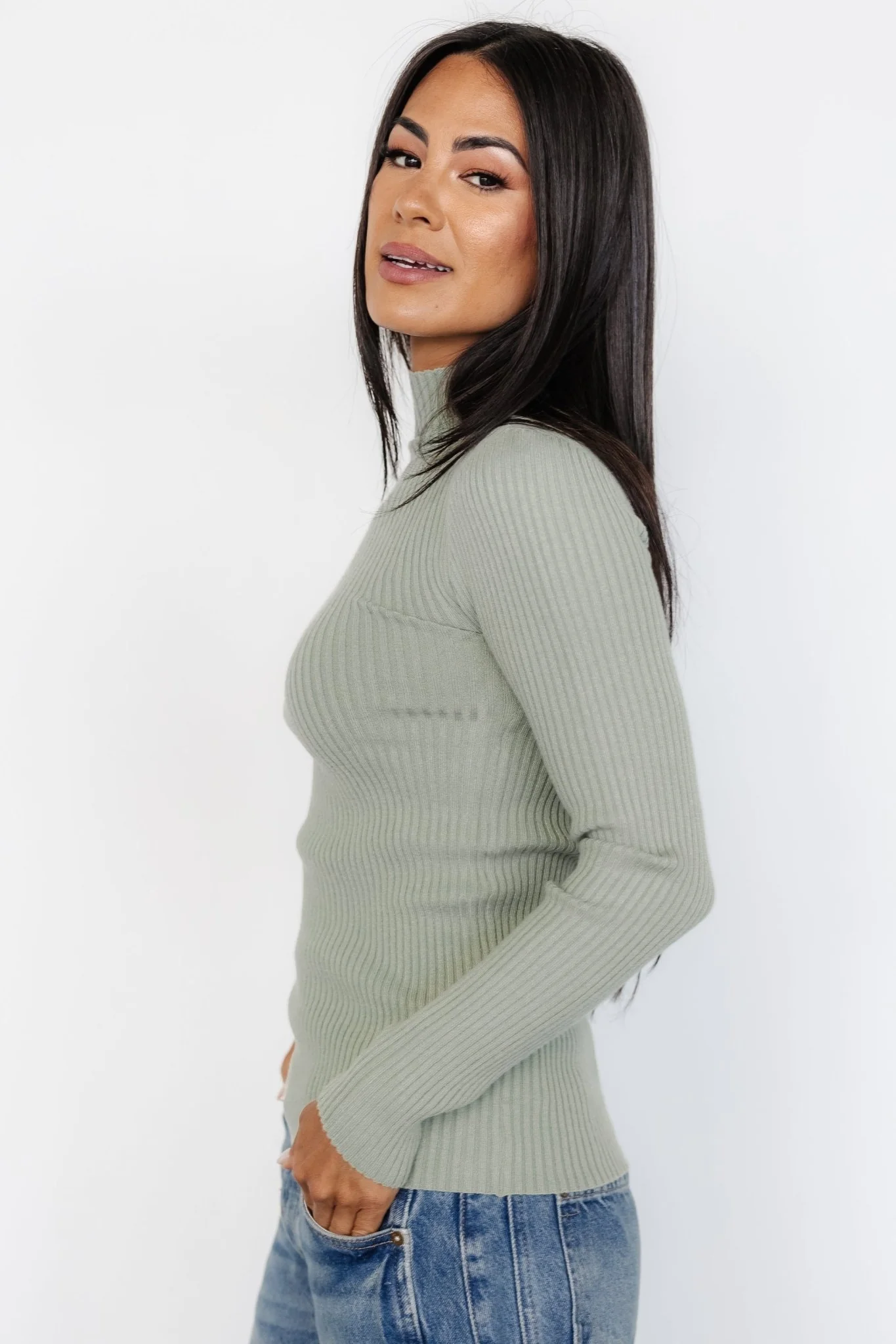 Ari Ribbed Long Sleeve Top | Sage