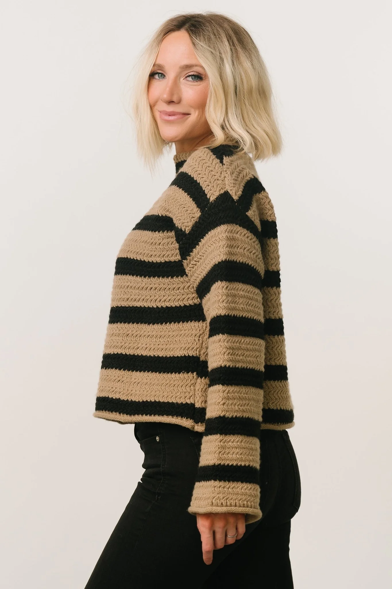 Robbie Striped Knit Sweater | Black + Camel