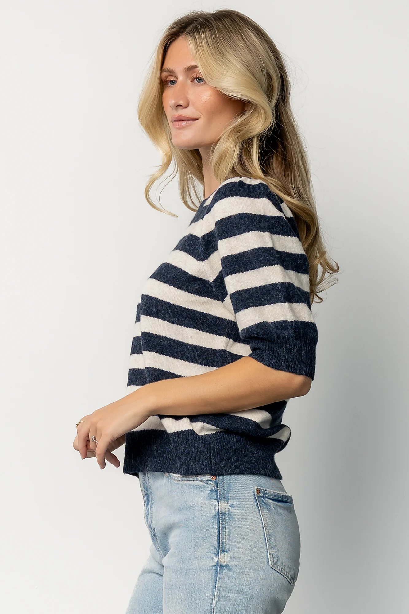 Keira Sweater Top | Navy + Ivory Stripe