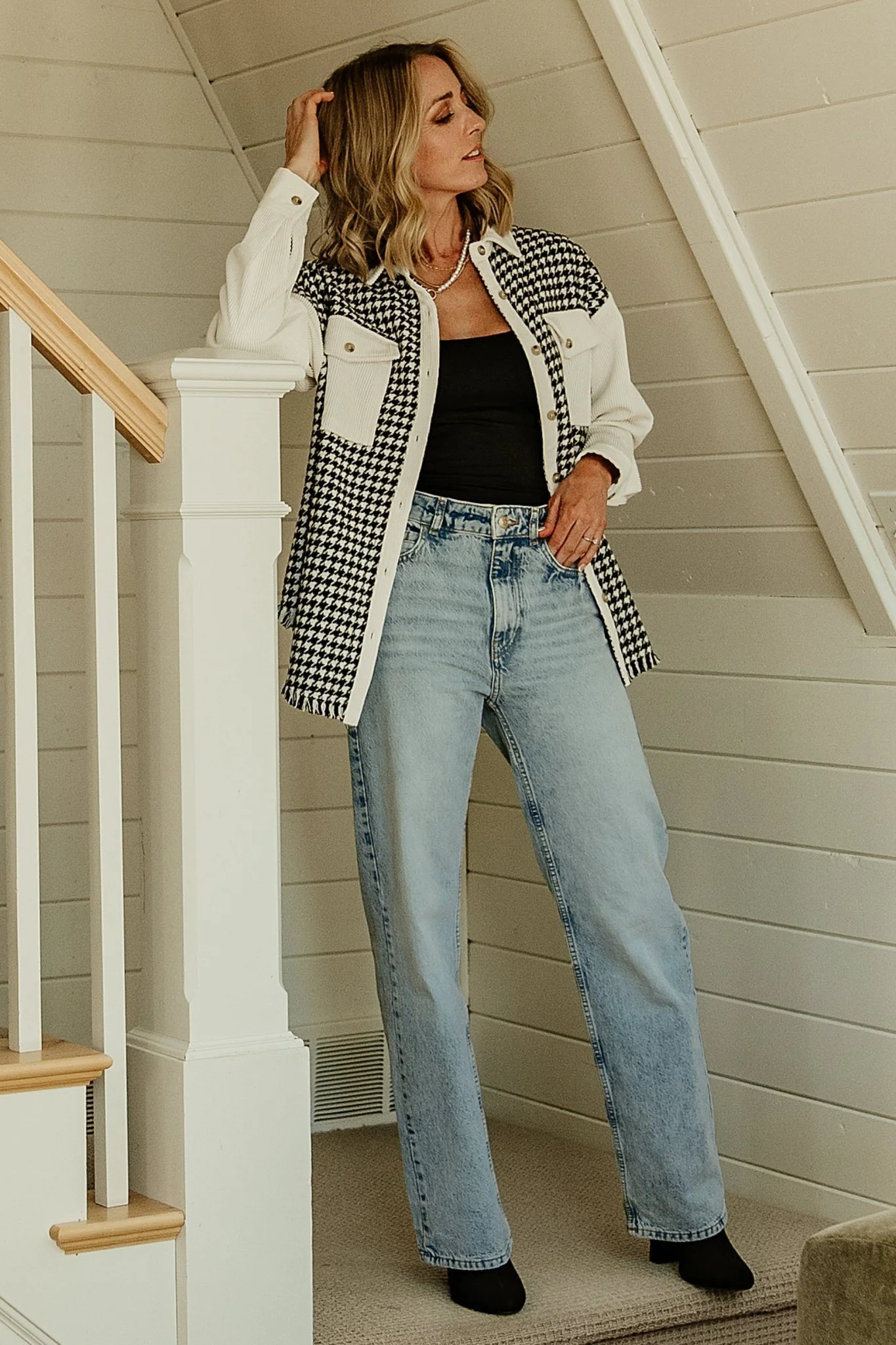 Montreal Houndstooth Shacket | Ivory + Black